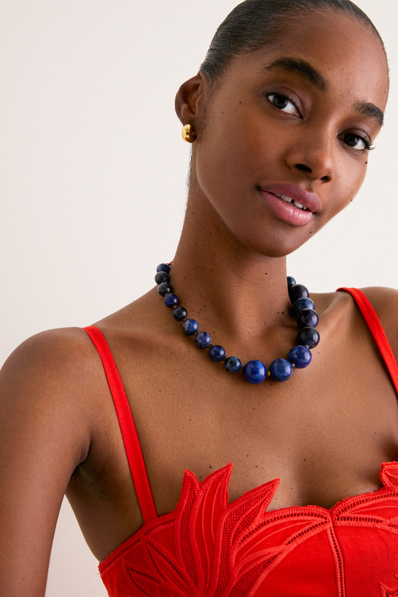 Lapis Large Beaded Semi Necklace