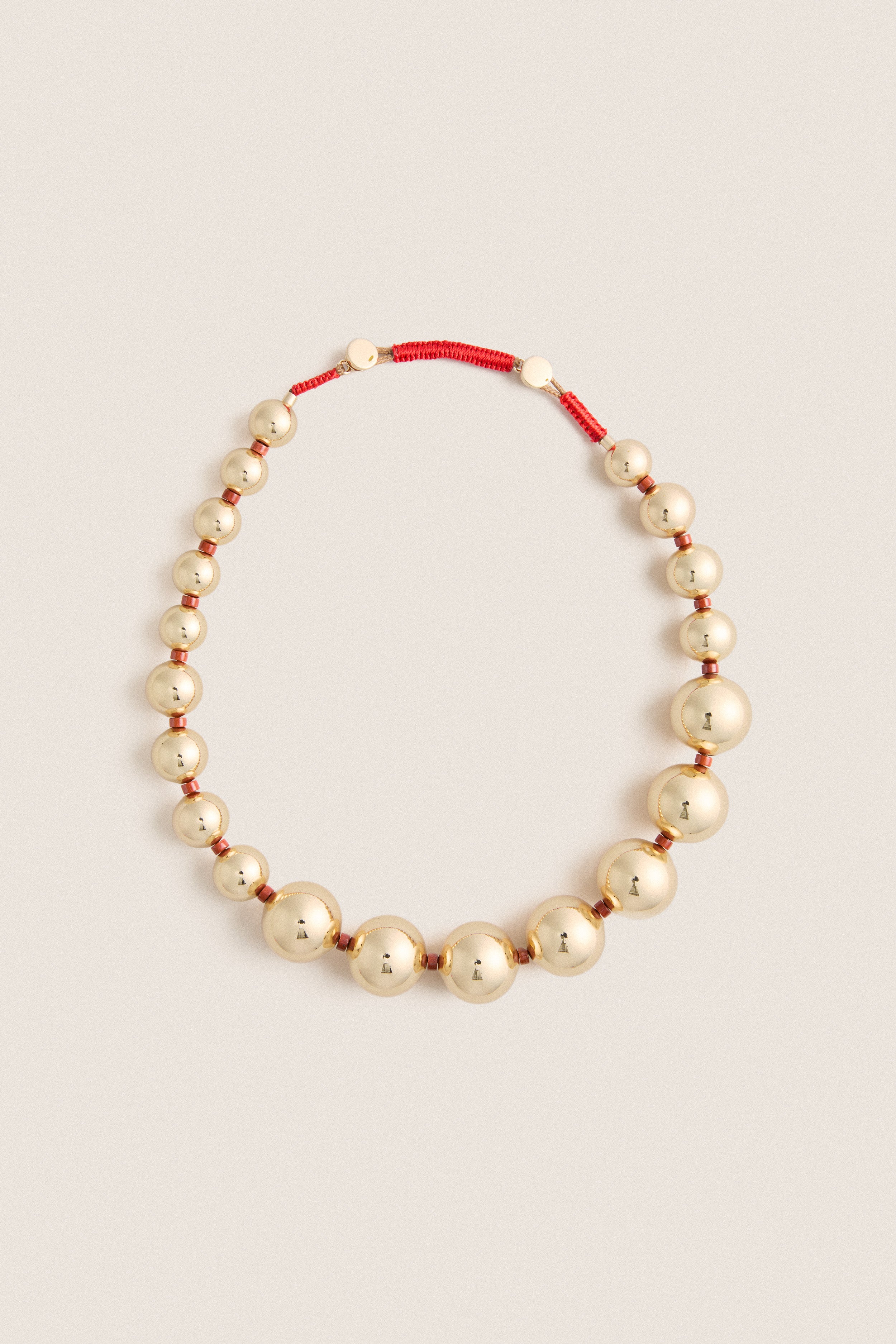 Gold and Red Jasper Large Beaded Metal Ball Necklace | Roxanne