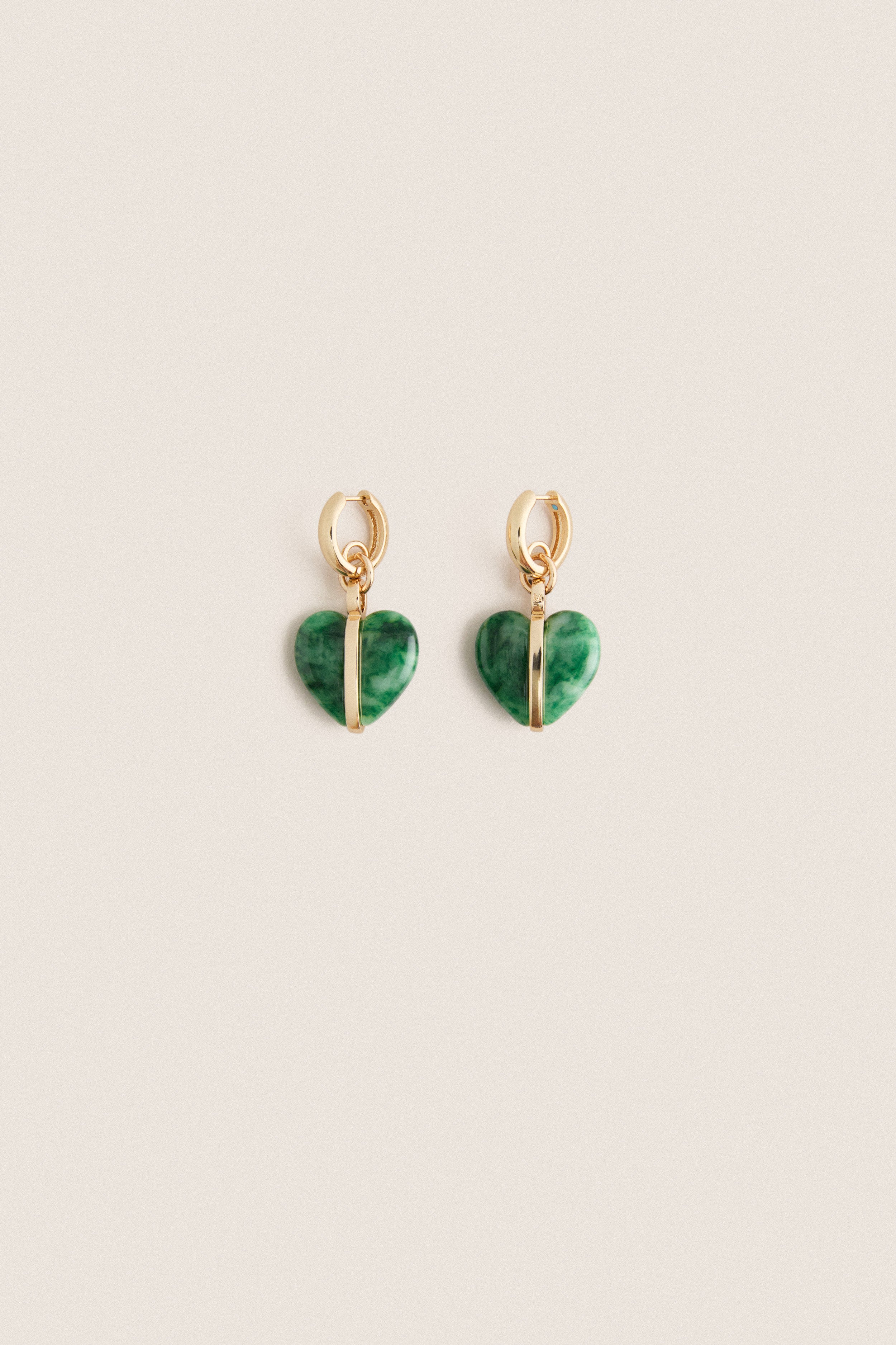 Gold and Moss Agate Semi Heart Charm Earrings