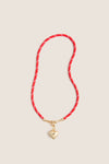 Red and Gold Happy Cord Charm Necklace with Puffy Heart Charm