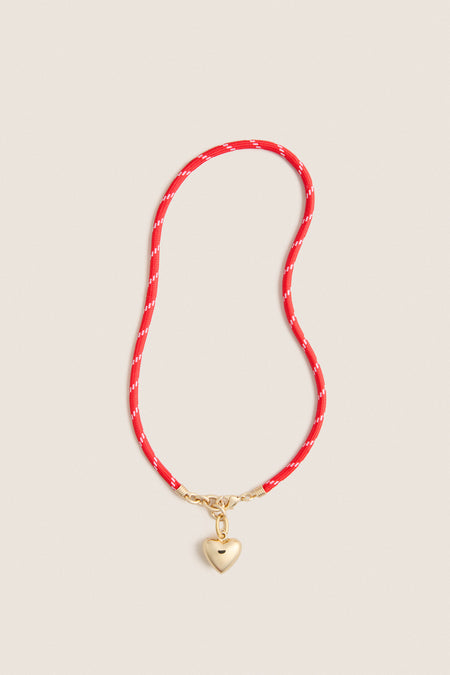 Red and Gold Happy Cord Charm Necklace with Puffy Heart Charm