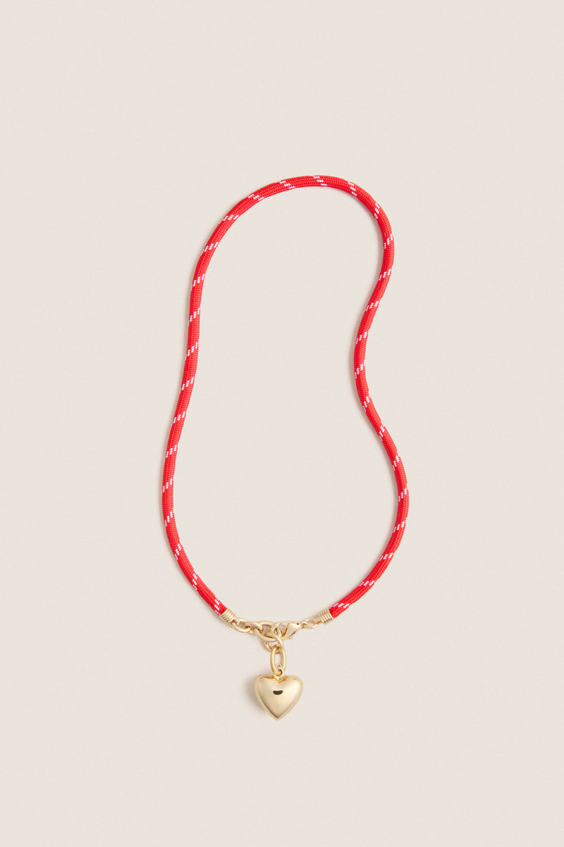 Red and Gold Happy Cord Charm Necklace with Puffy Heart Charm