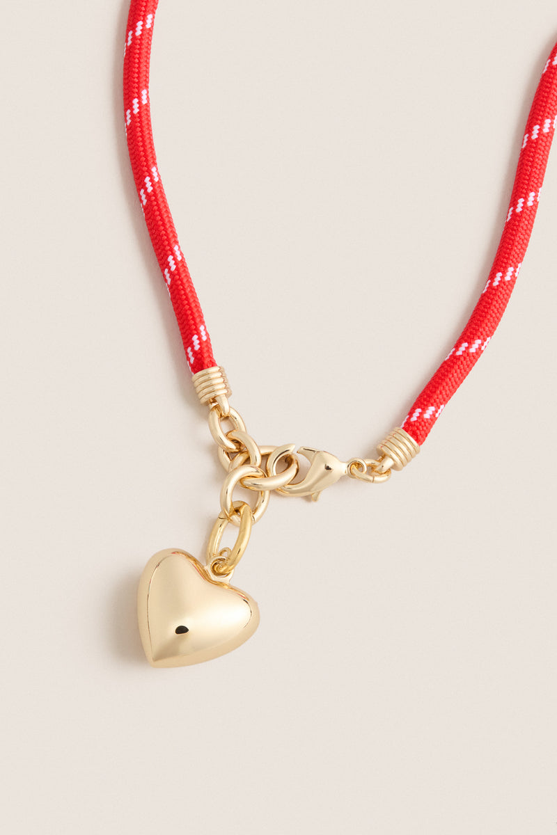 Red and Gold Happy Cord Charm Necklace with Puffy Heart Charm