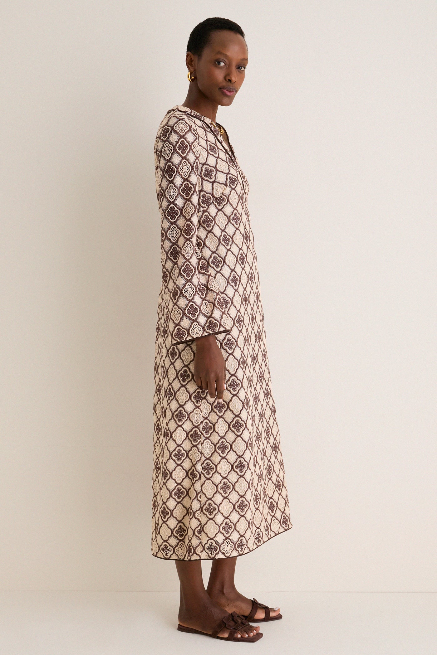Chocolate Cream Luna Guipure Midi Dress