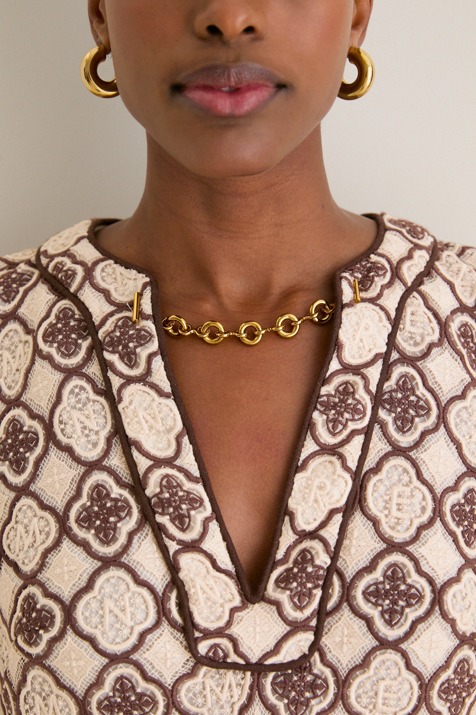 Chocolate Cream Luna Guipure Midi Dress