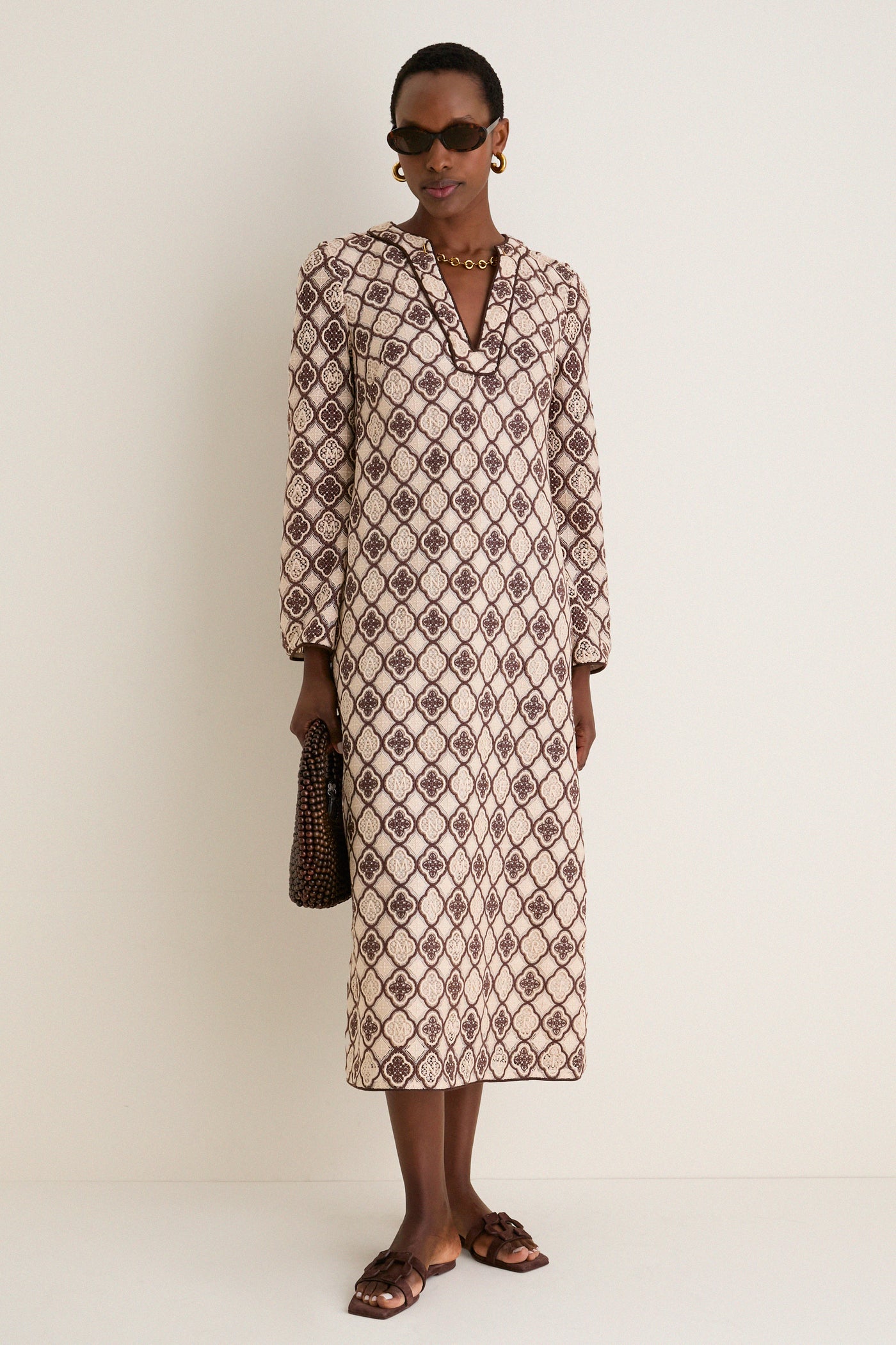 Chocolate Cream Luna Guipure Midi Dress