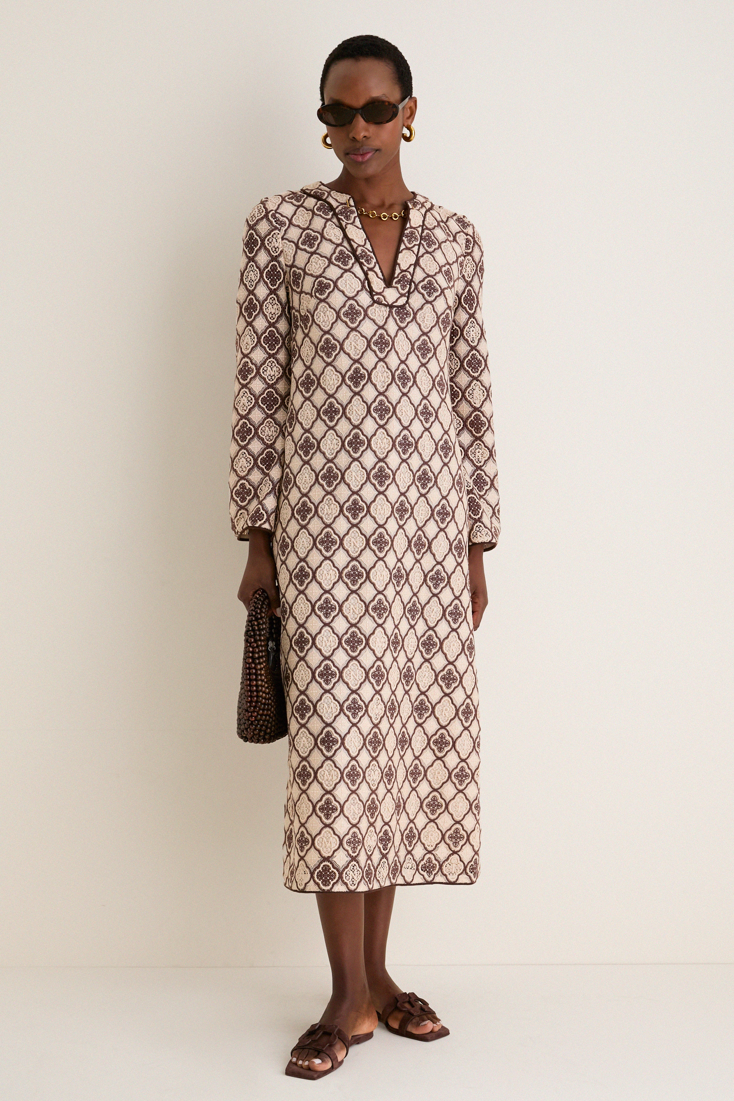 Chocolate Cream Luna Guipure Midi Dress