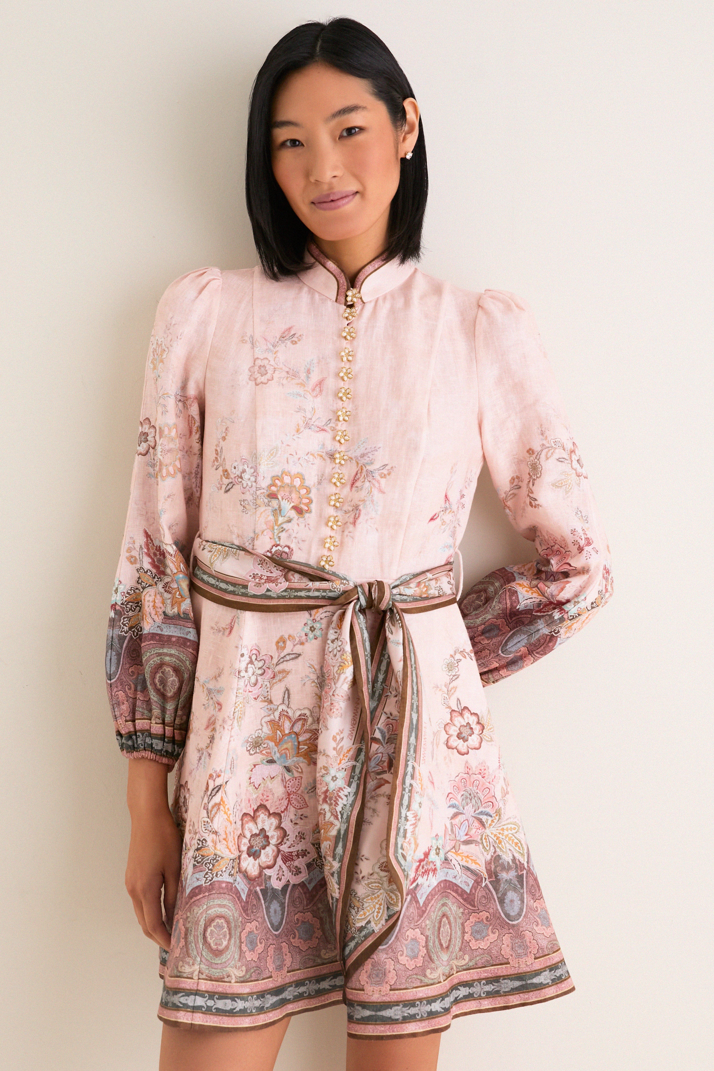strapless open back dress Pink Paisley Alchemy Button Mini Dress