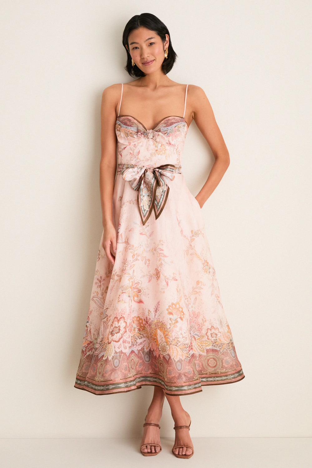 open lace back dress Pink Paisley Alchemy Structured Midi Dress
