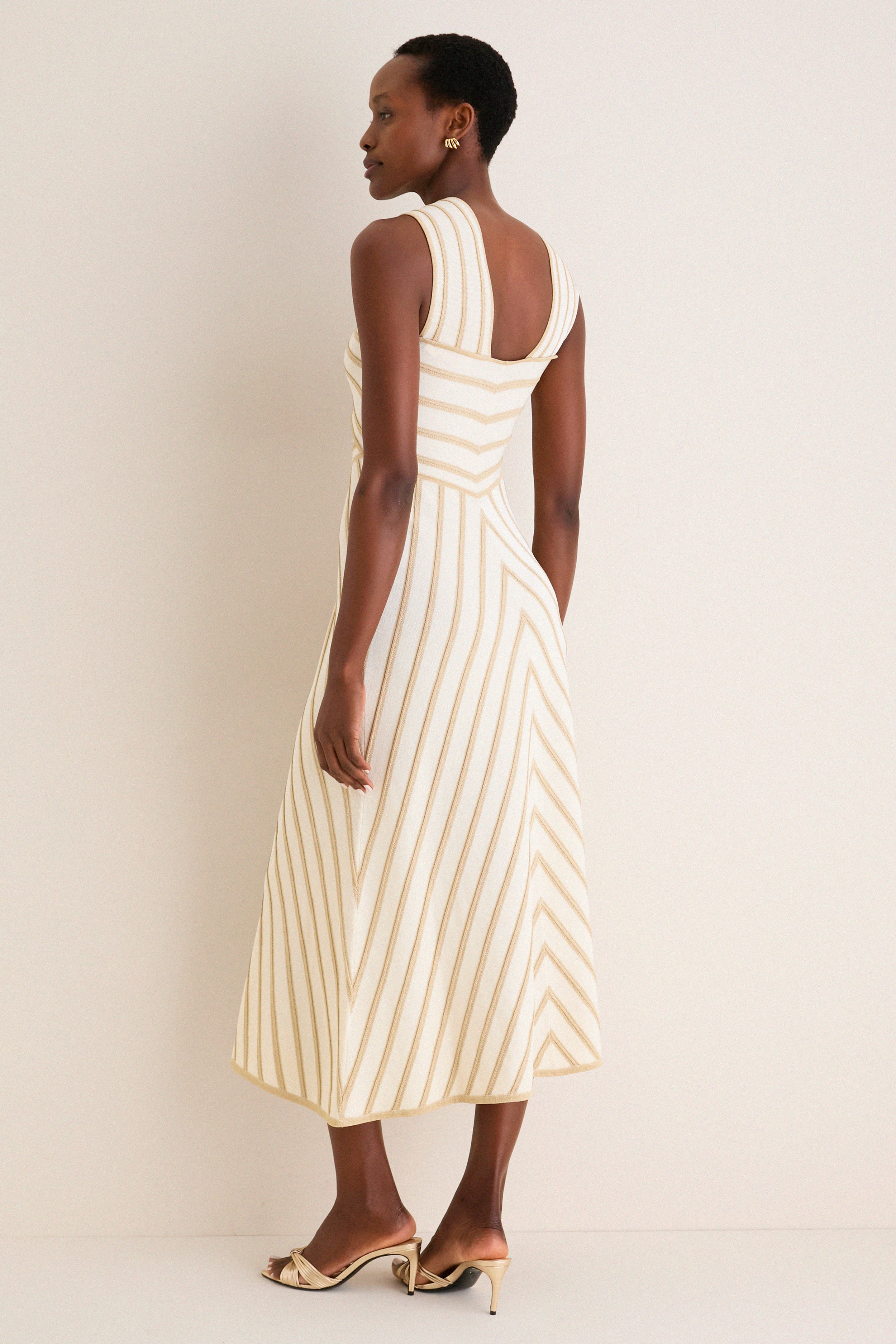 Cream and Gold Luna Metallic Halter Dress