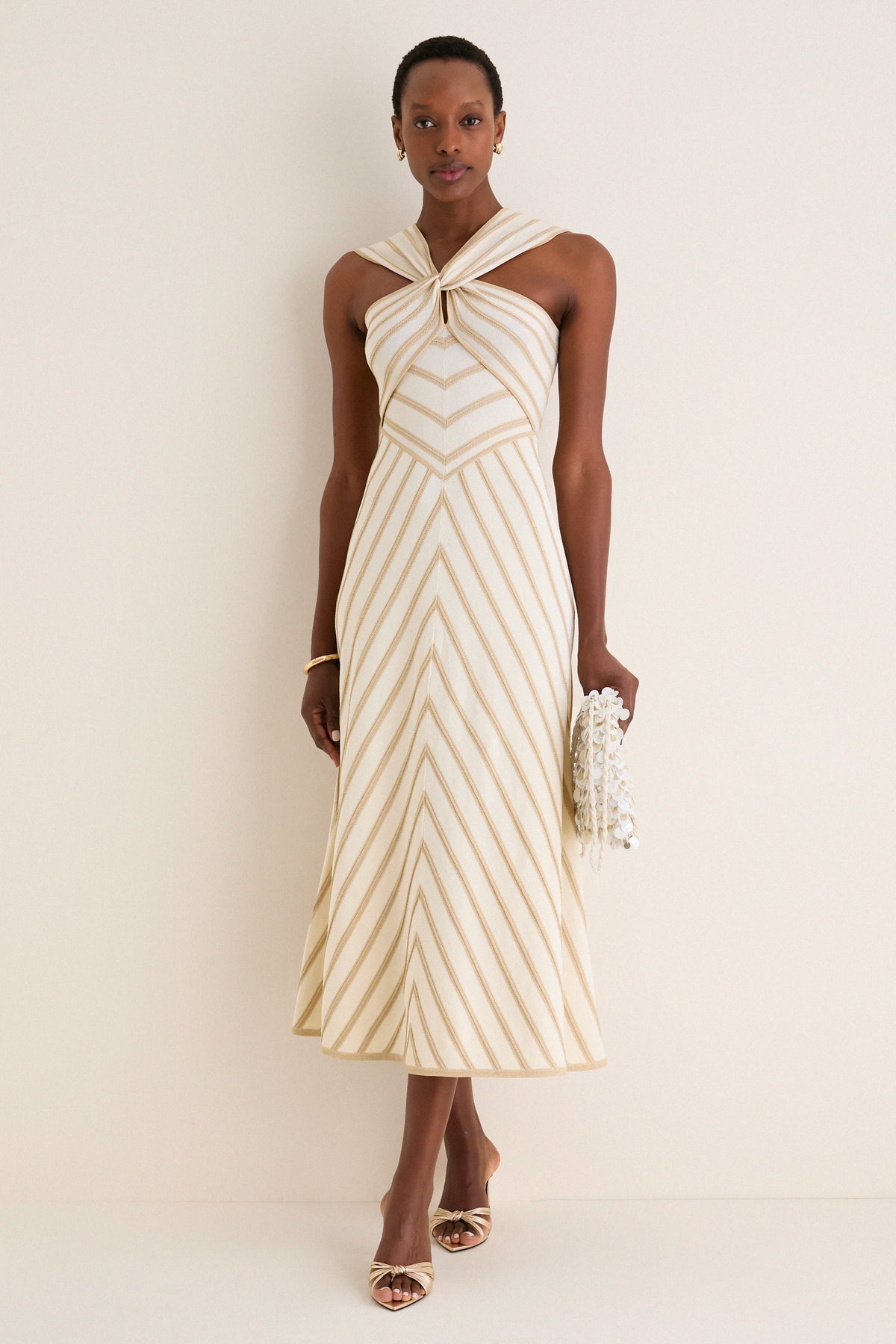 Cream and Gold Luna Metallic Halter Dress | Zimmermann Cream and Gold Luna Metallic Halter Dress | Zimmermann