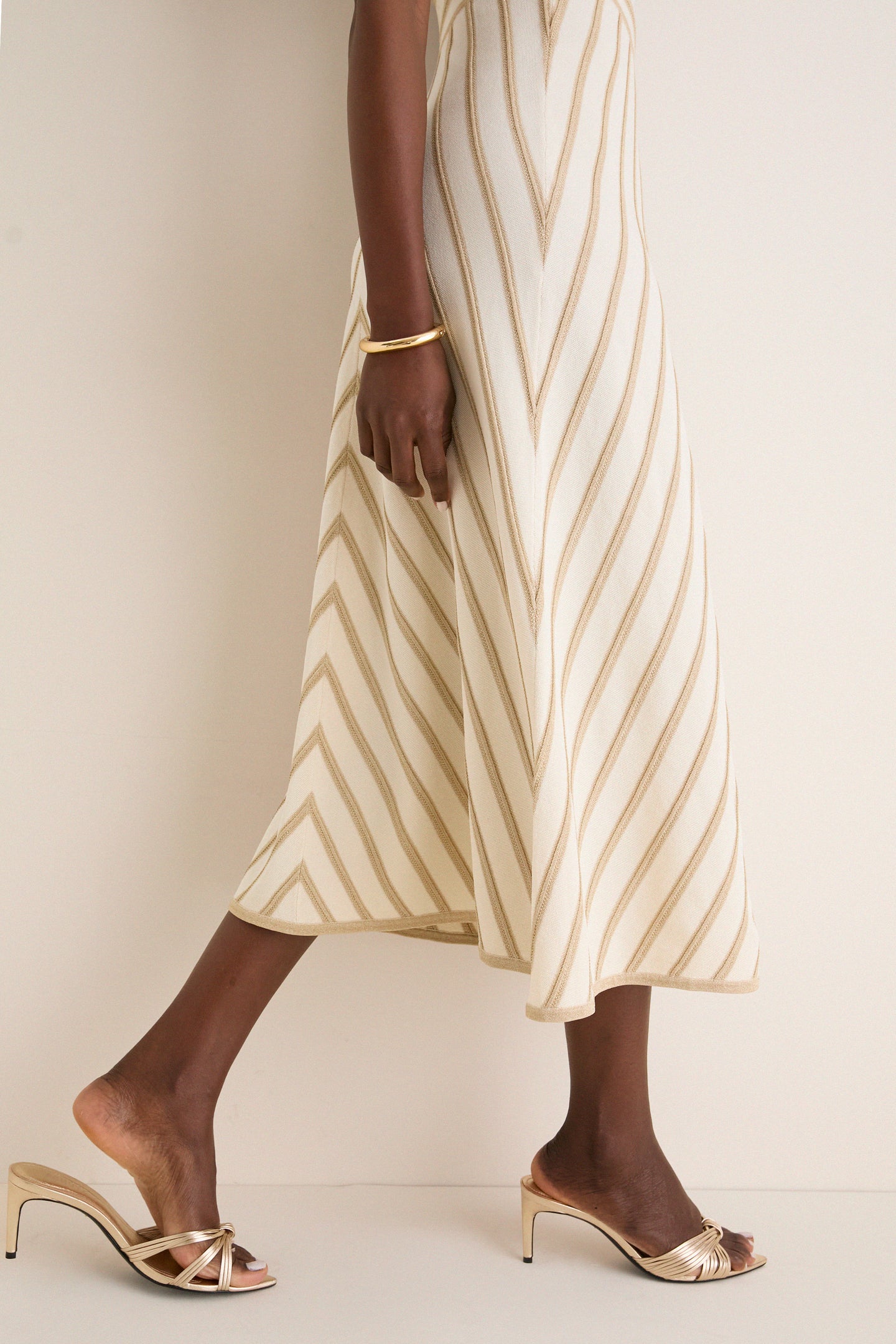 Cream and Gold Luna Metallic Halter Dress