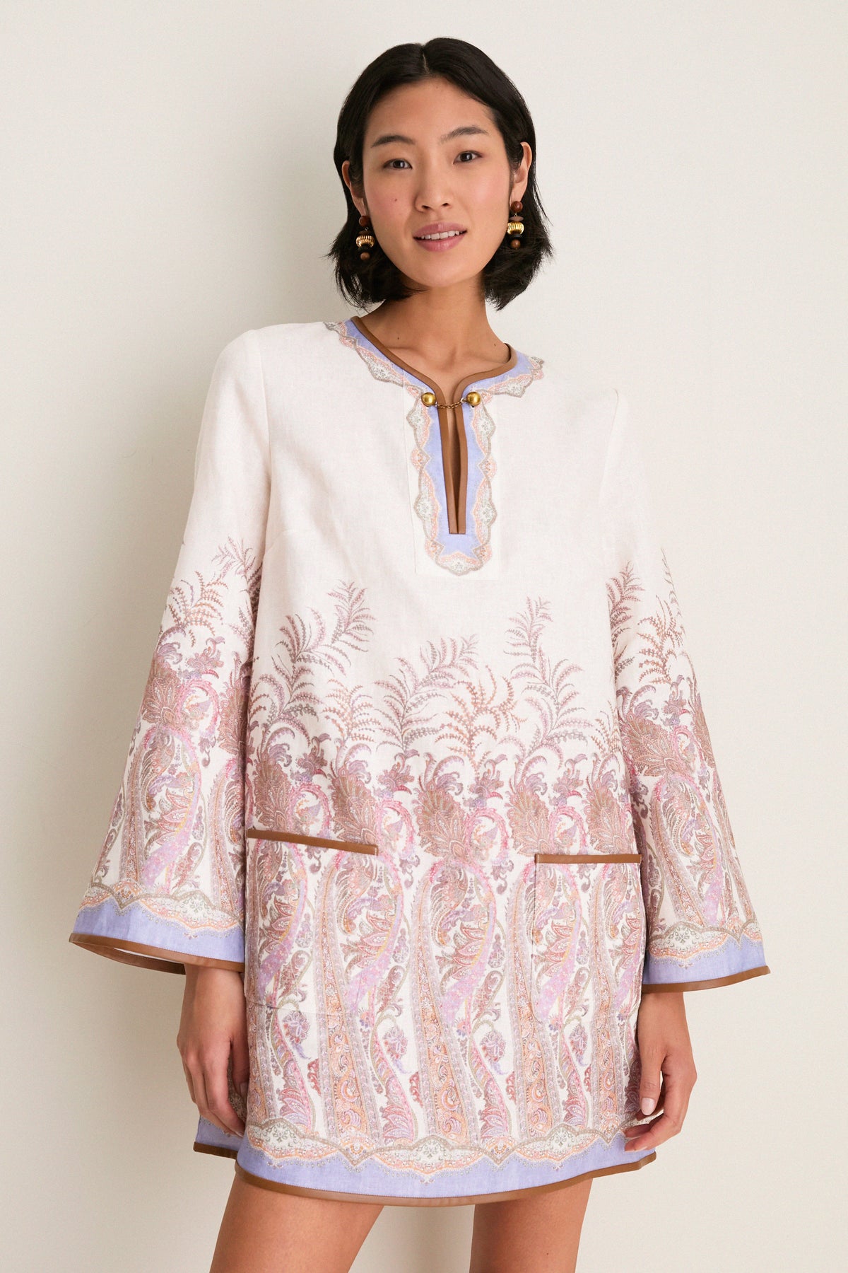 knee length dresses for ladies Cream Paisley Alchemy Tunic Dress