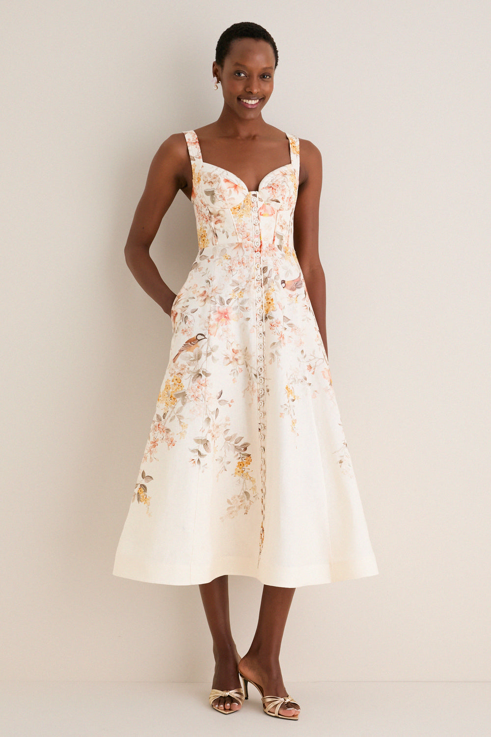 strapless open back dress Cream Songbird Luna Buttoned Picnic Dress