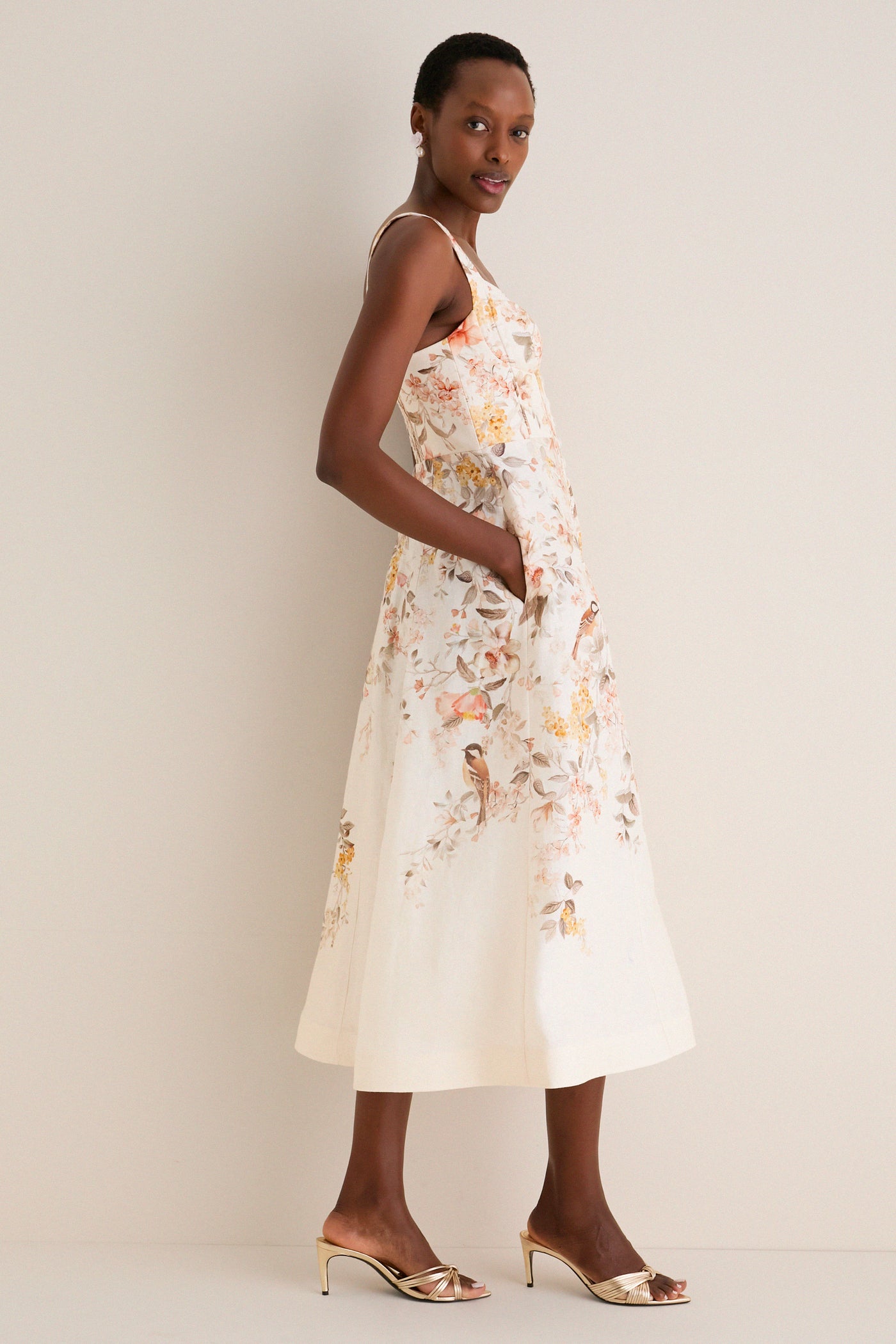 zimmermann golden buttoned midi dress Cream Songbird Luna Buttoned Picnic Dress