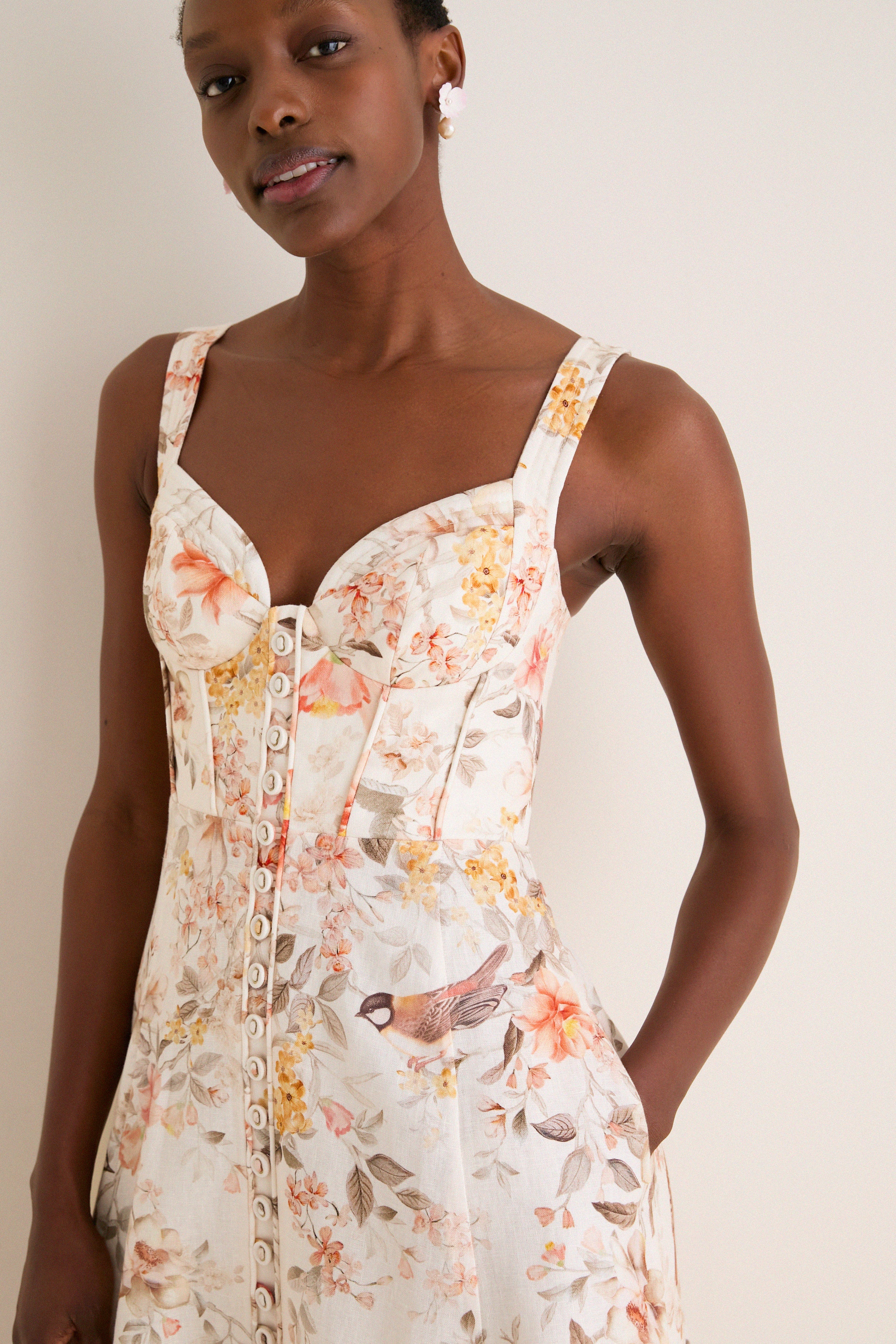 Cream Songbird Luna Buttoned Picnic Dress
