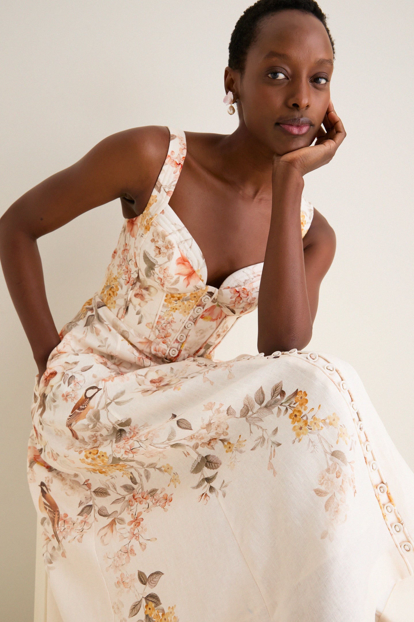 Cream Songbird Luna Buttoned Picnic Dress