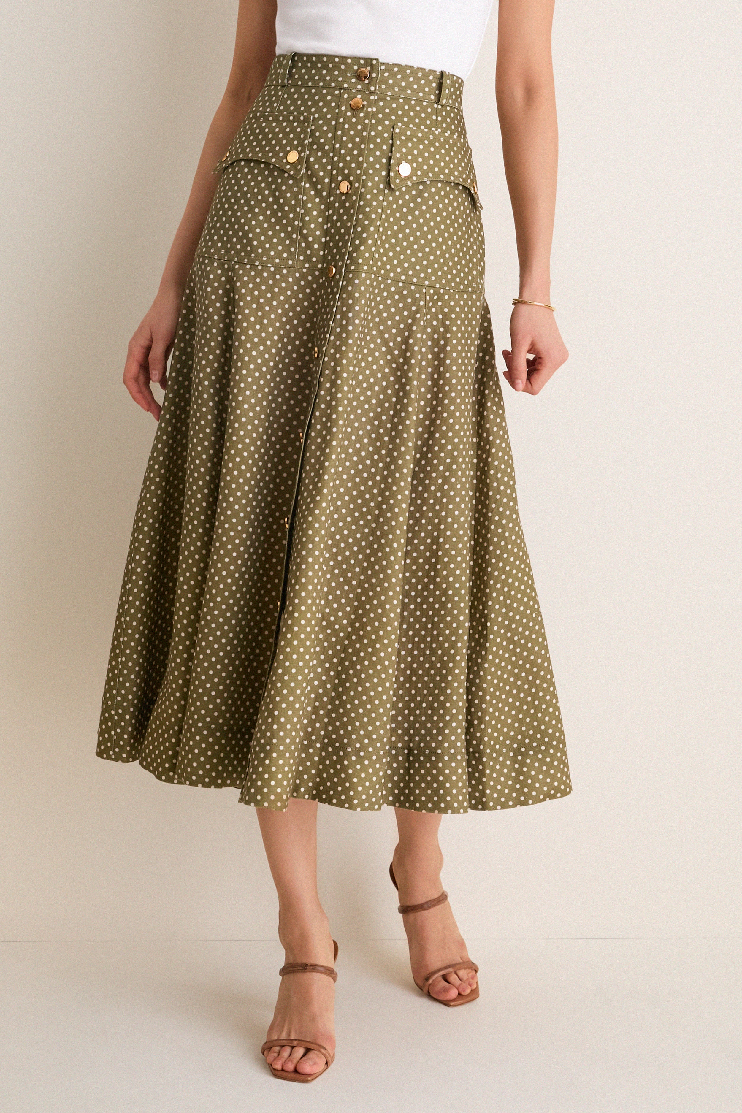 Olive Dot Luna Cargo Midi Skirt | Zimmermann