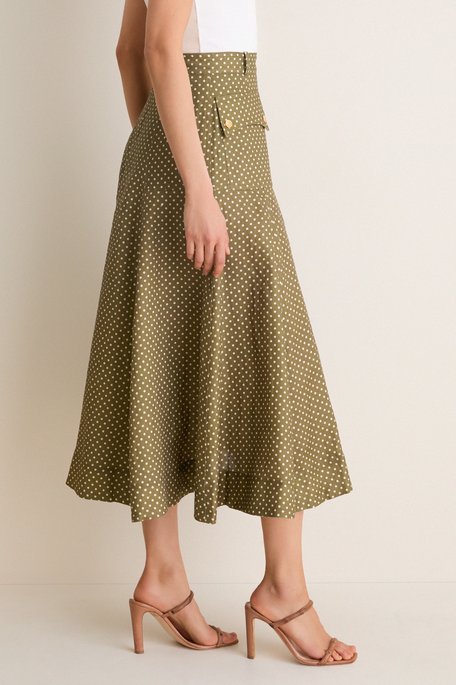 Olive Dot Luna Cargo Midi Skirt