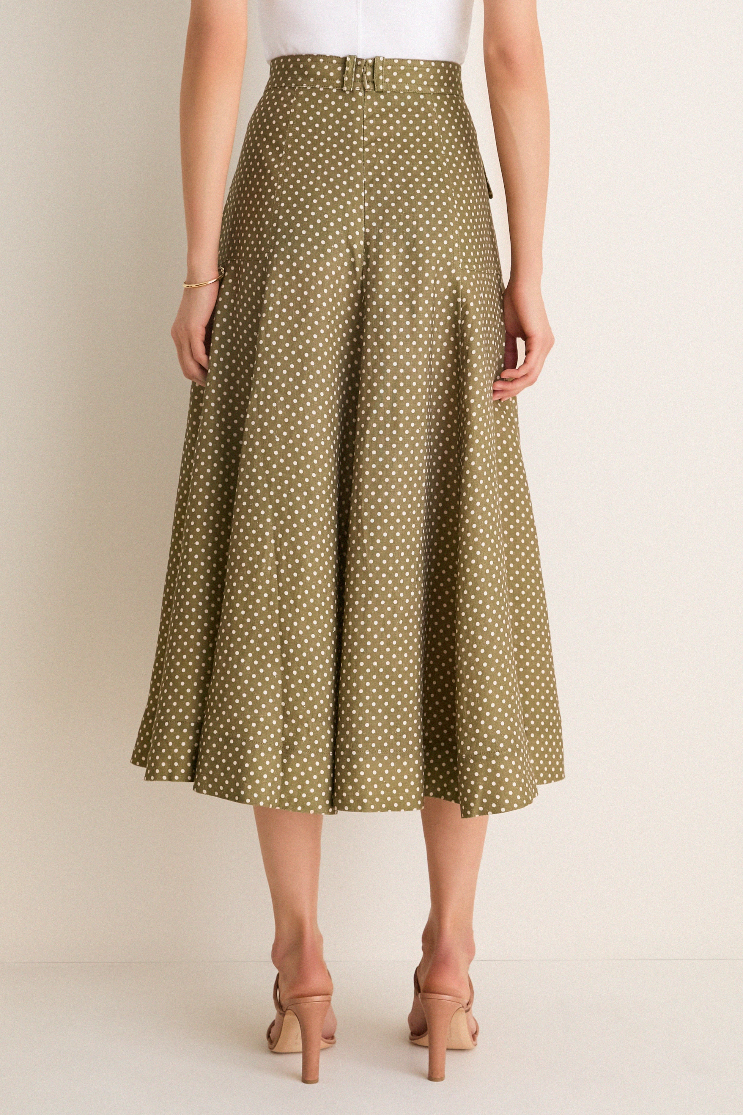 Olive Dot Luna Cargo Midi Skirt