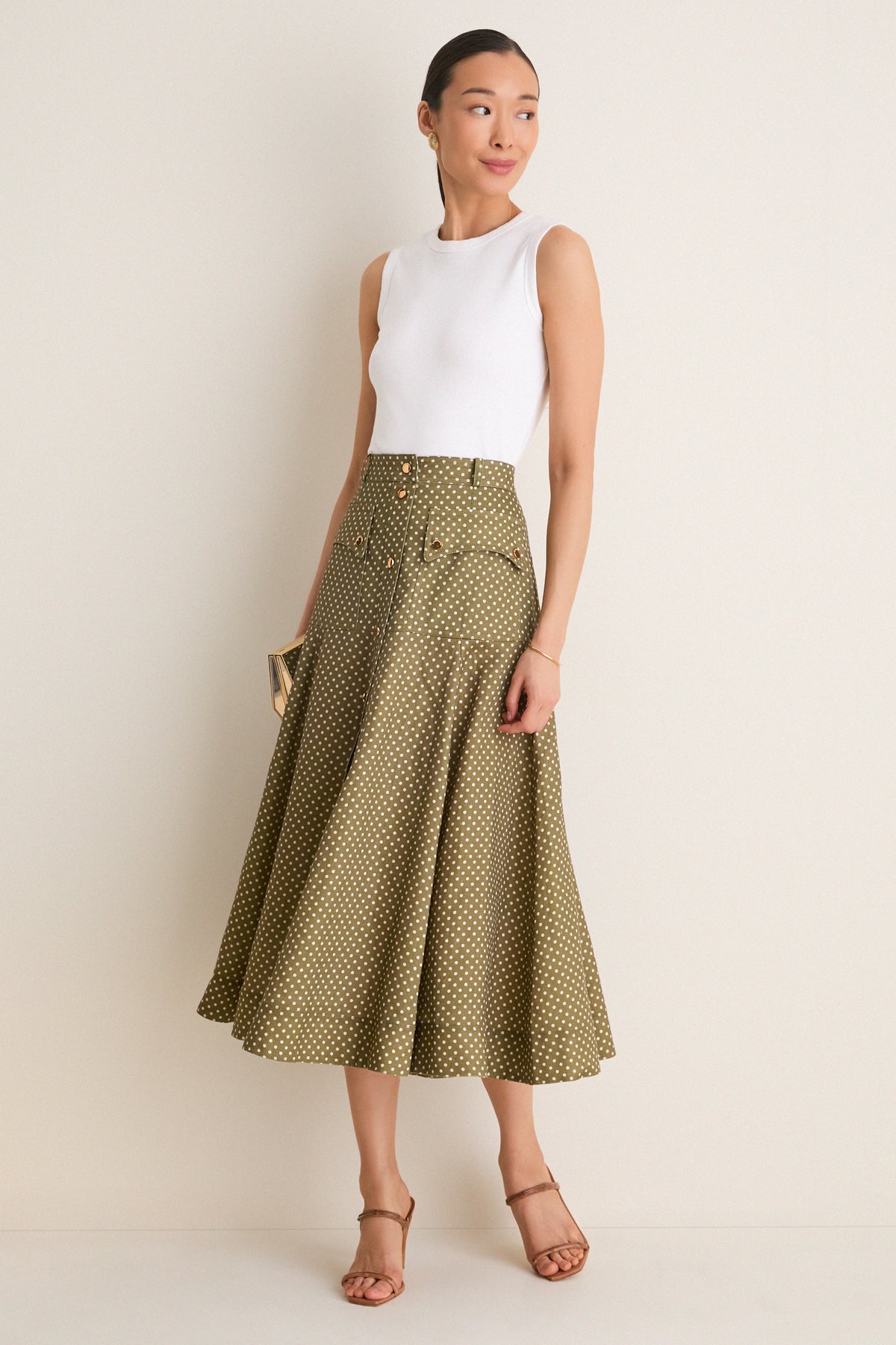 Olive Dot Luna Cargo Midi Skirt