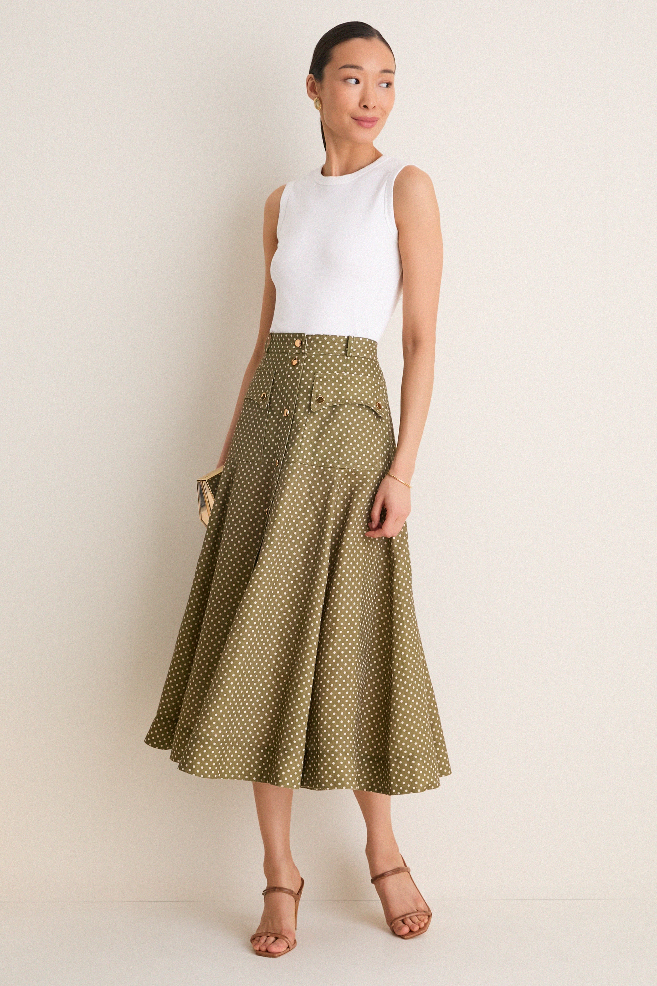 Olive Dot Luna Cargo Midi Skirt