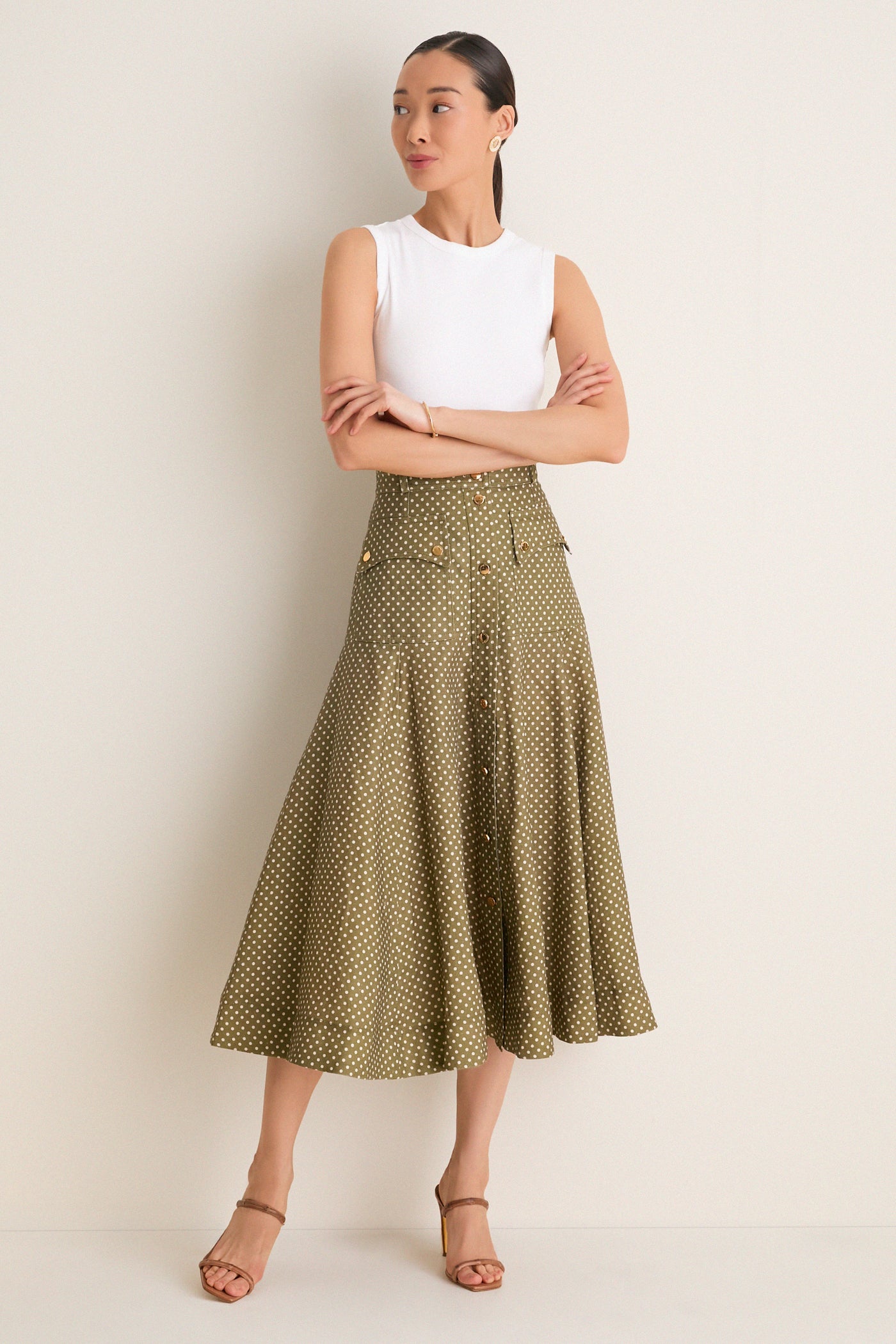 Olive Dot Luna Cargo Midi Skirt
