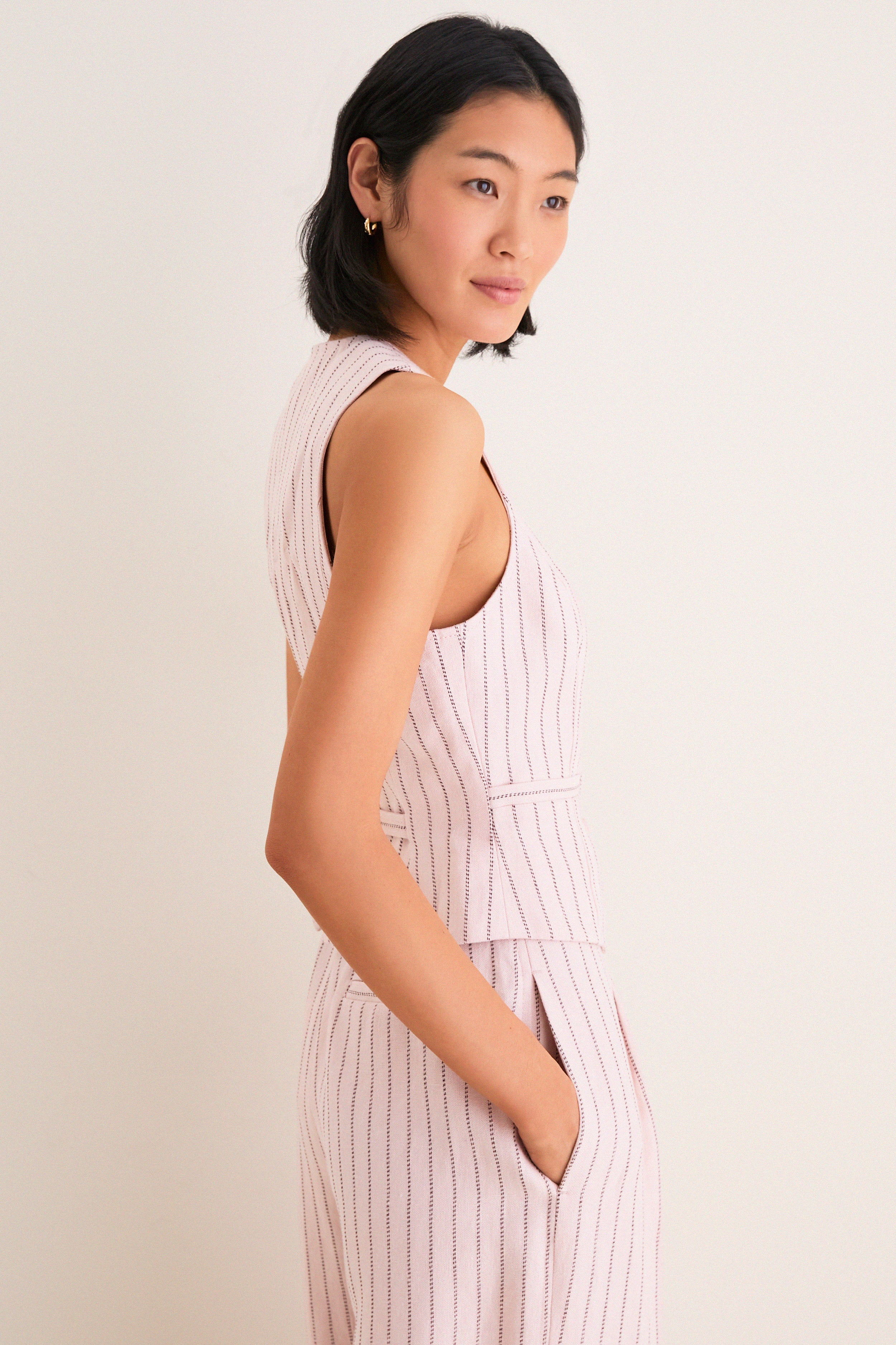 Pink Chocolate Stripe Alchemy Linen Waistcoat | Zimmermann