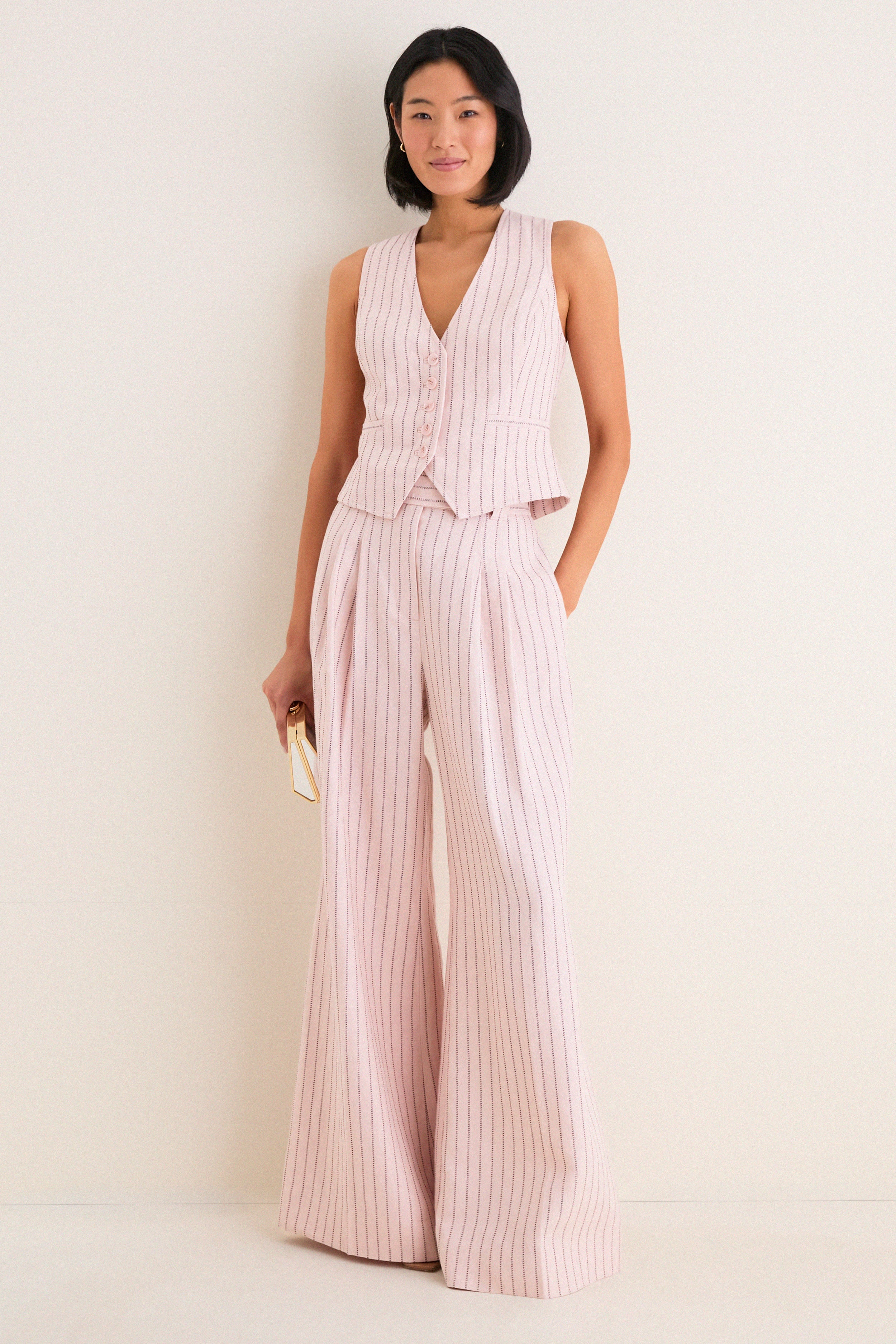 Pink Chocolate Stripe Alchemy Linen Waistcoat | Zimmermann