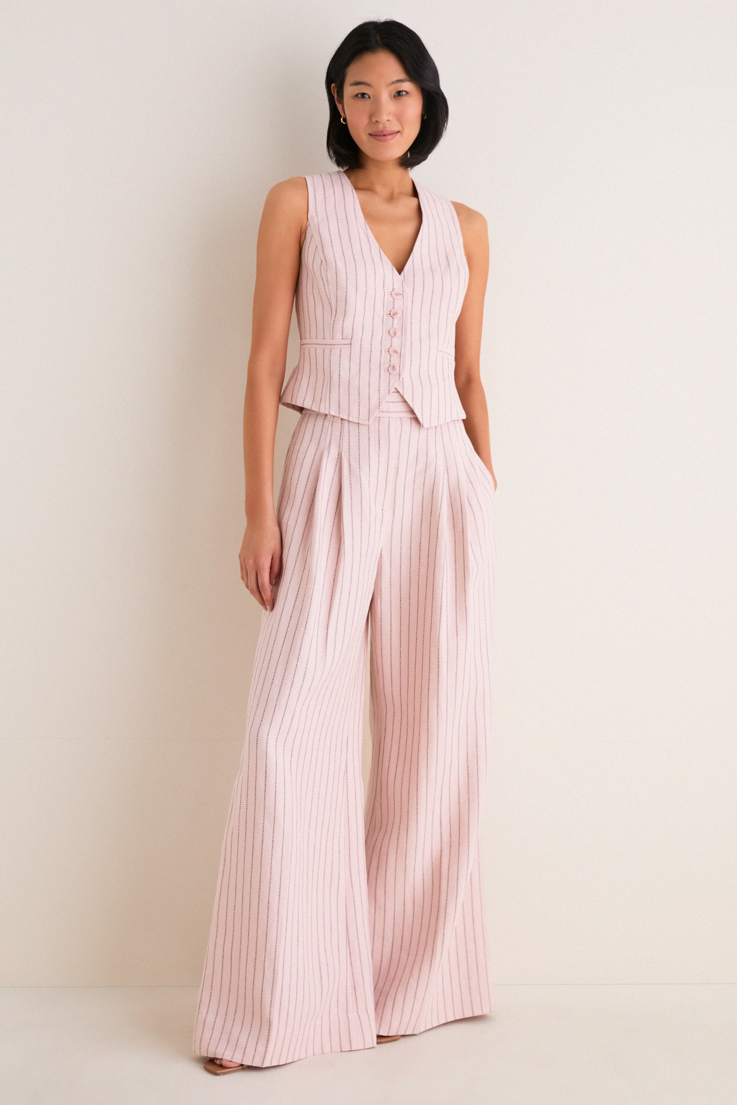 Pink Chocolate Stripe Alchemy Linen Waistcoat | Zimmermann