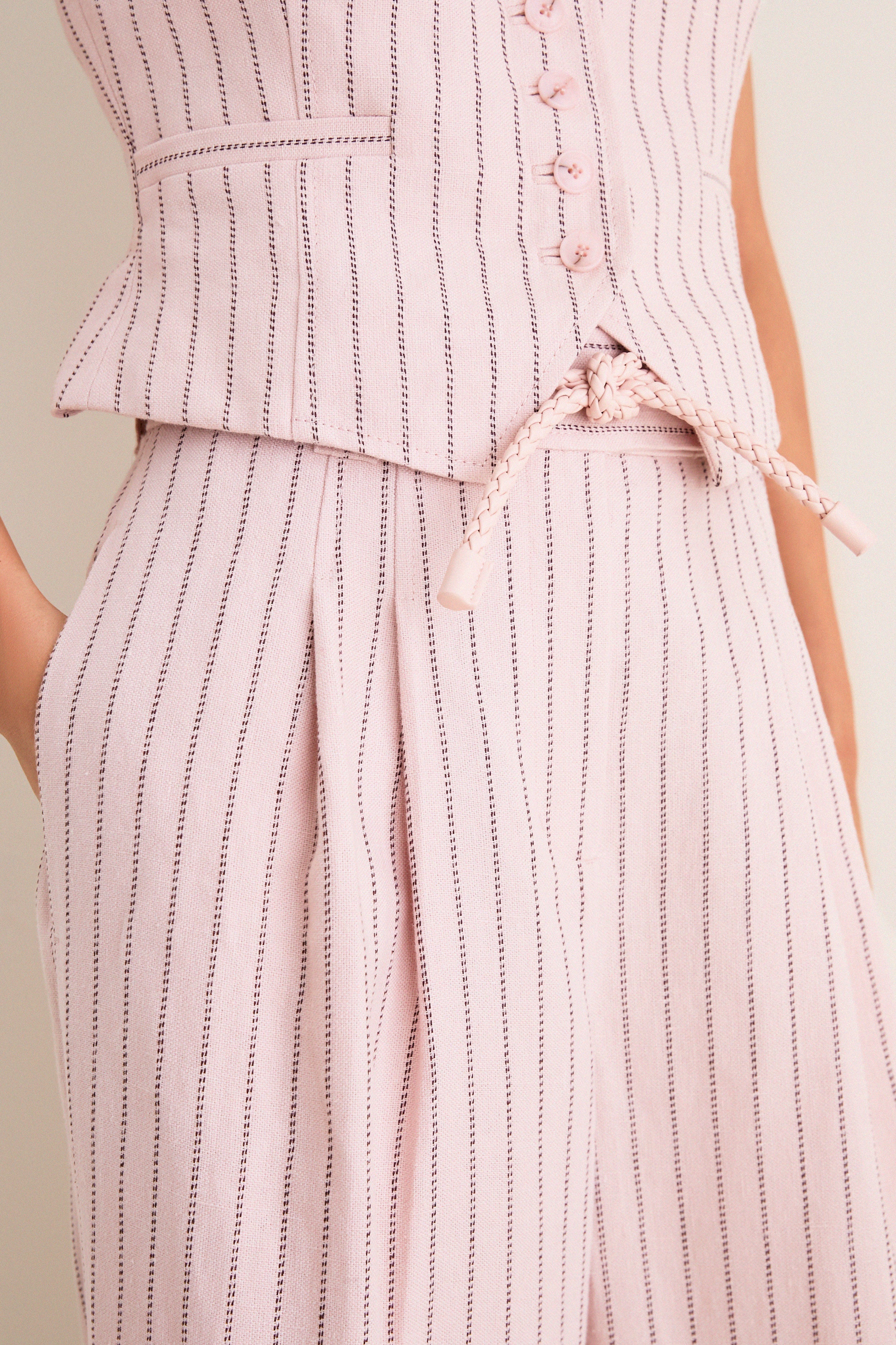 Pink Chocolate Stripe Alchemy Linen Wide Pant