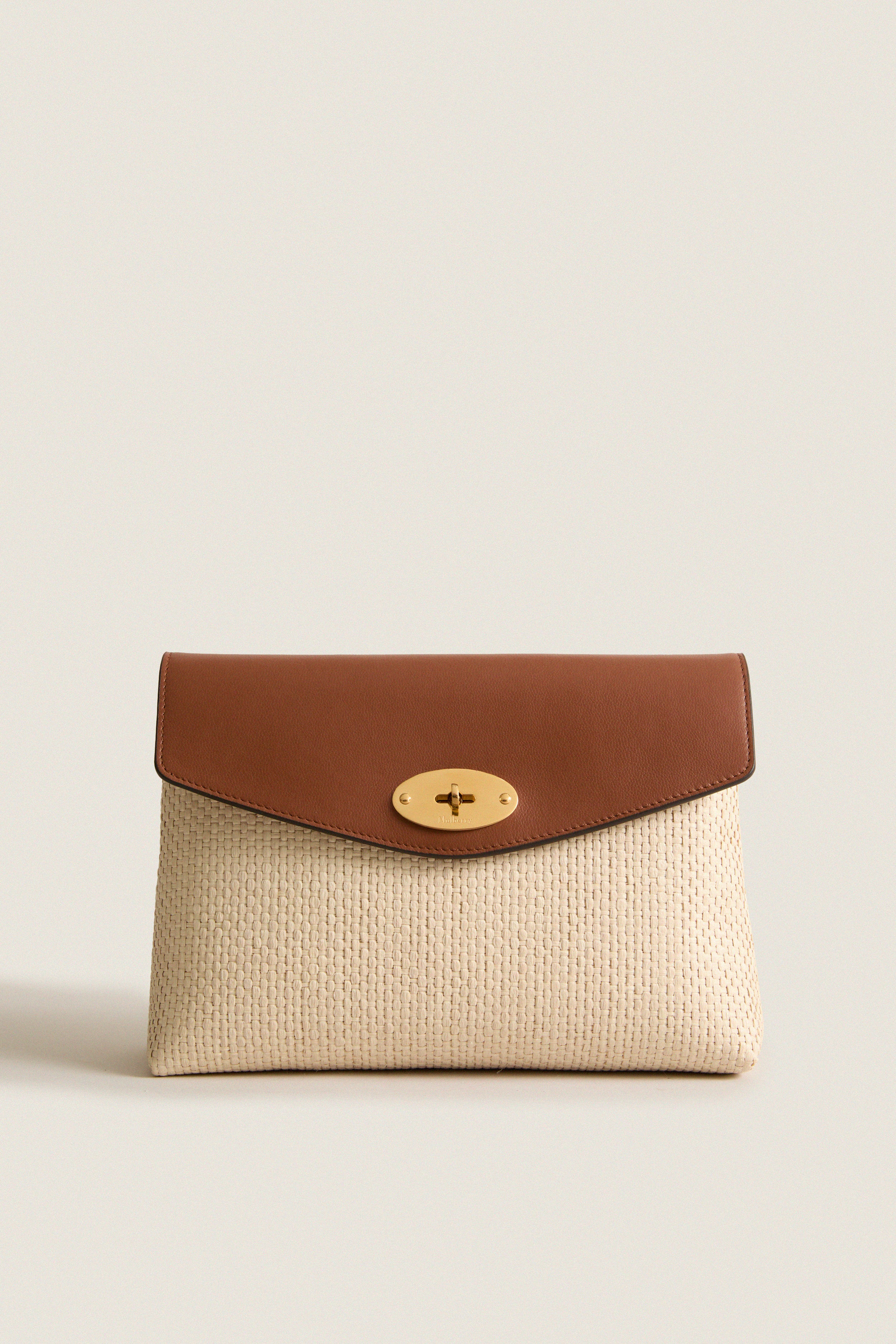 Ecru and Bright Oak Raffia Large Darley Pouch | Mulberry