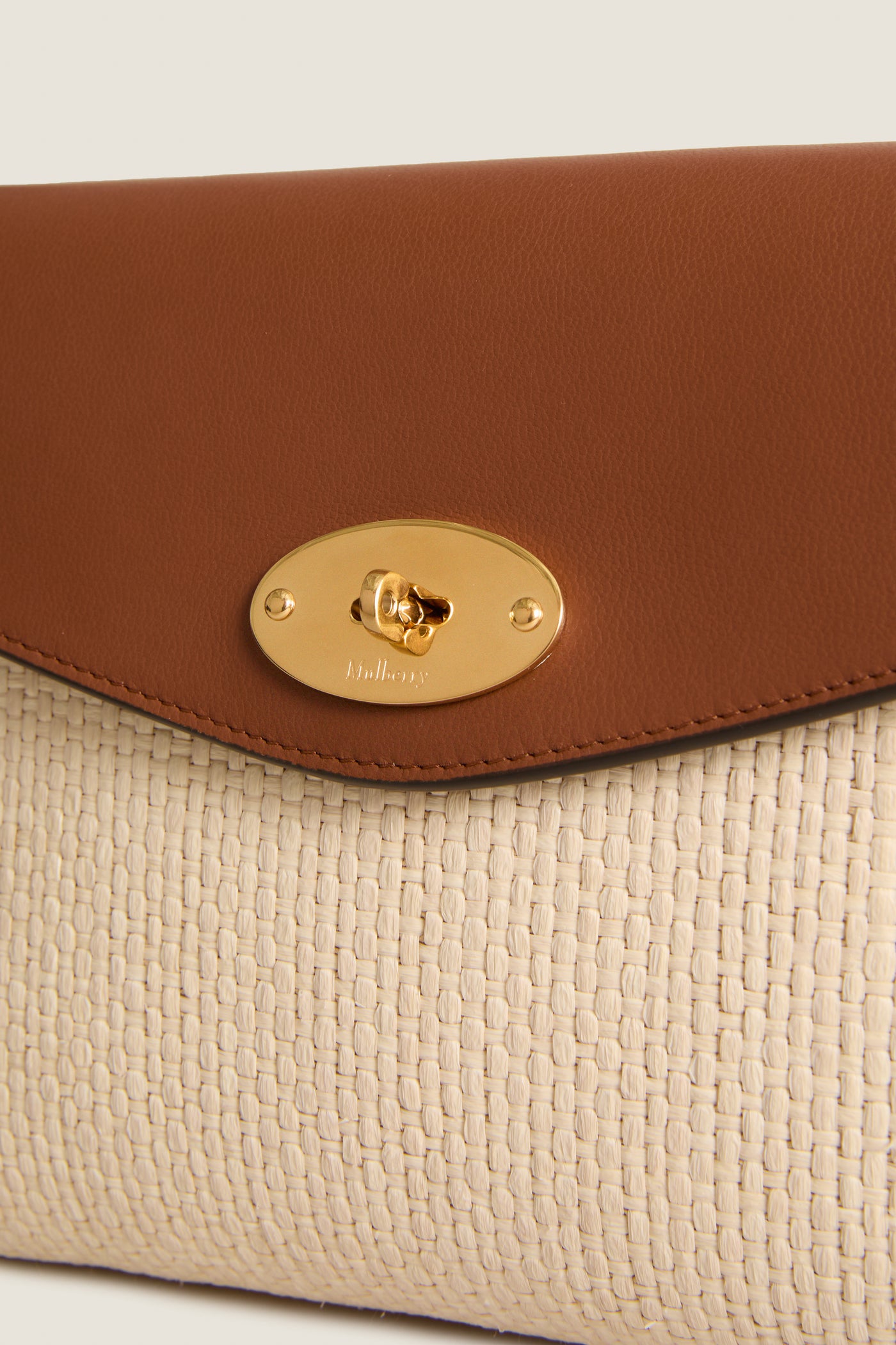 Ecru and Bright Oak Raffia Large Darley Pouch