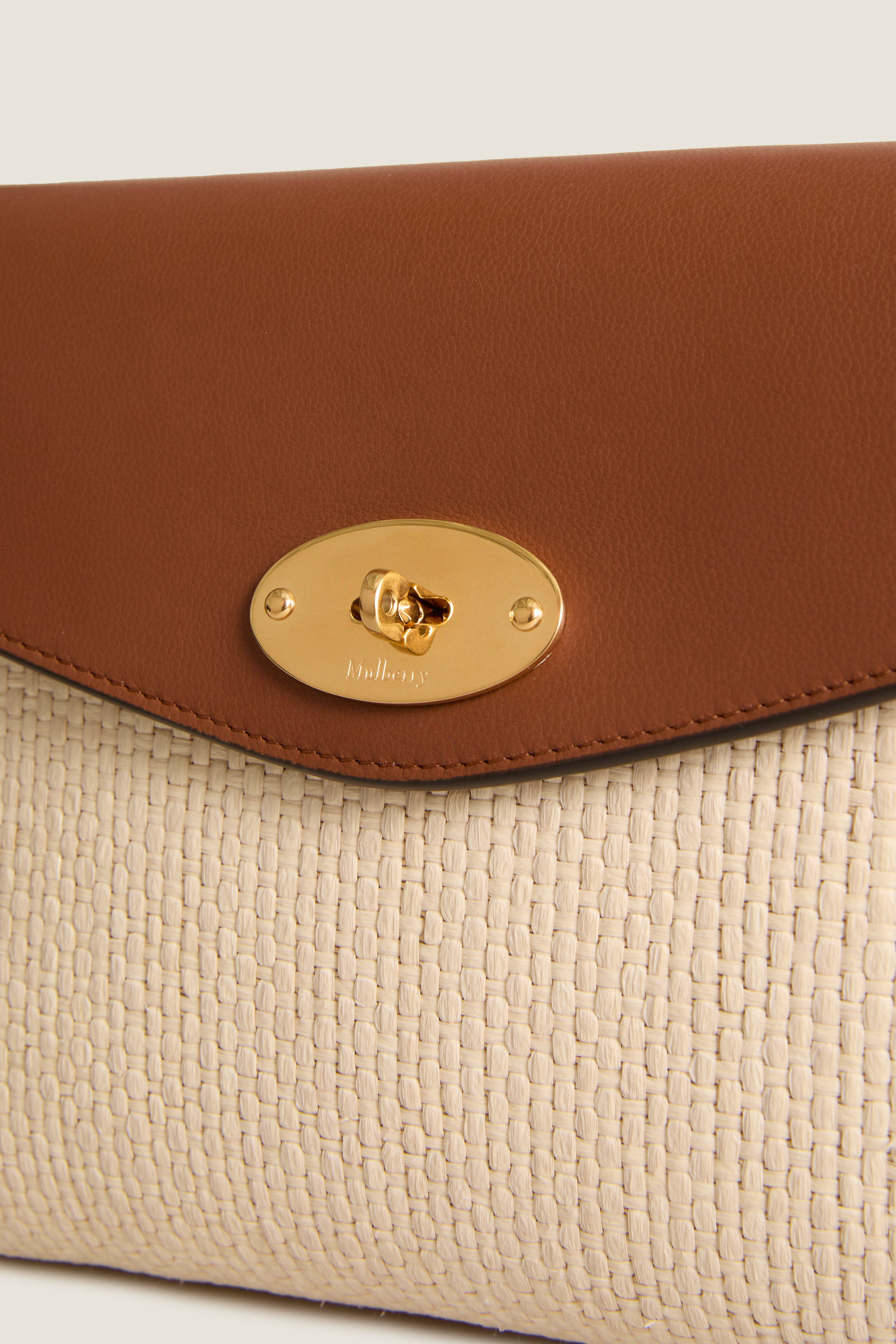 Ecru and Bright Oak Raffia Large Darley Pouch