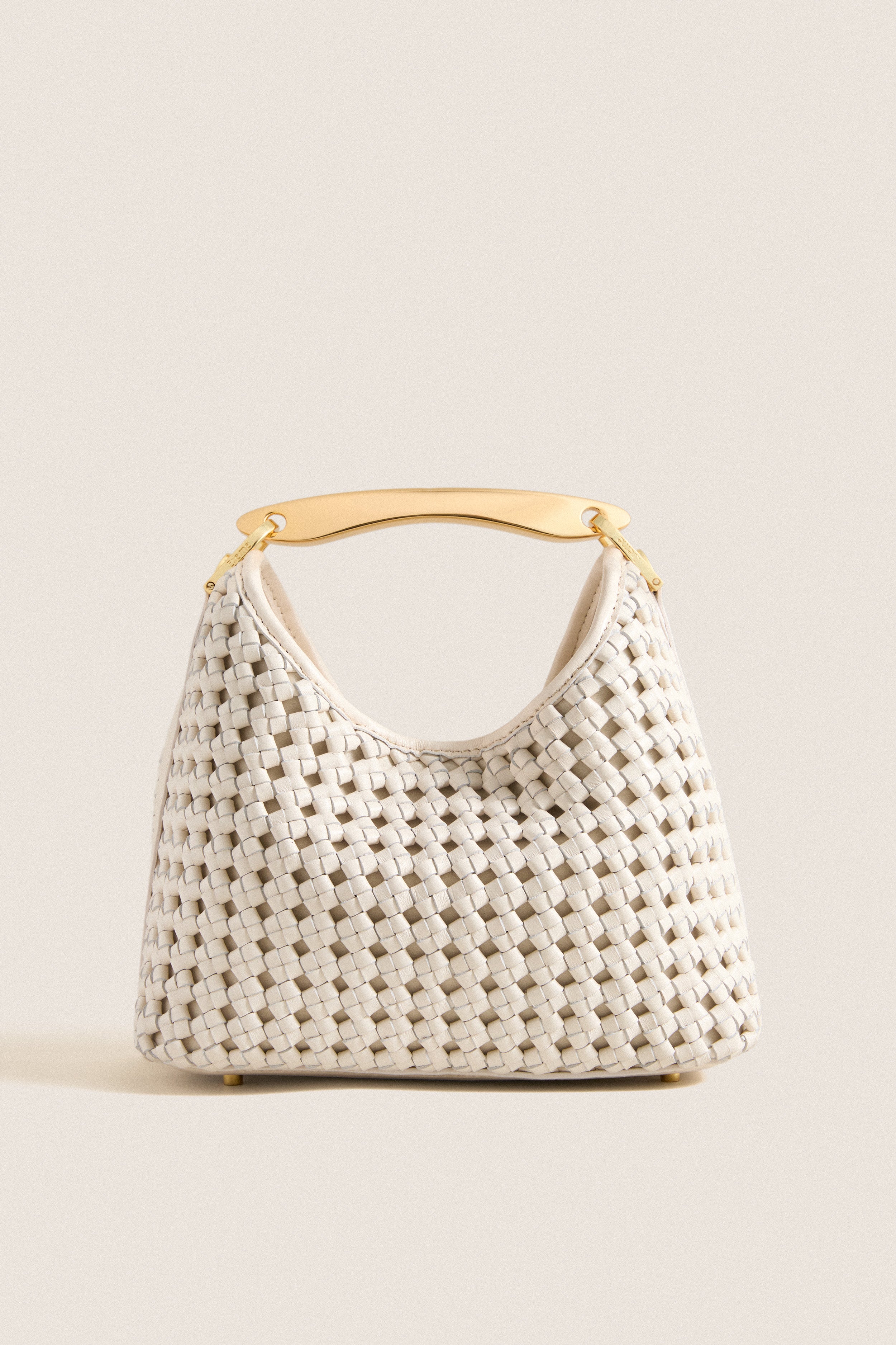 Ivory Woven Leather Small Boomerang Bag