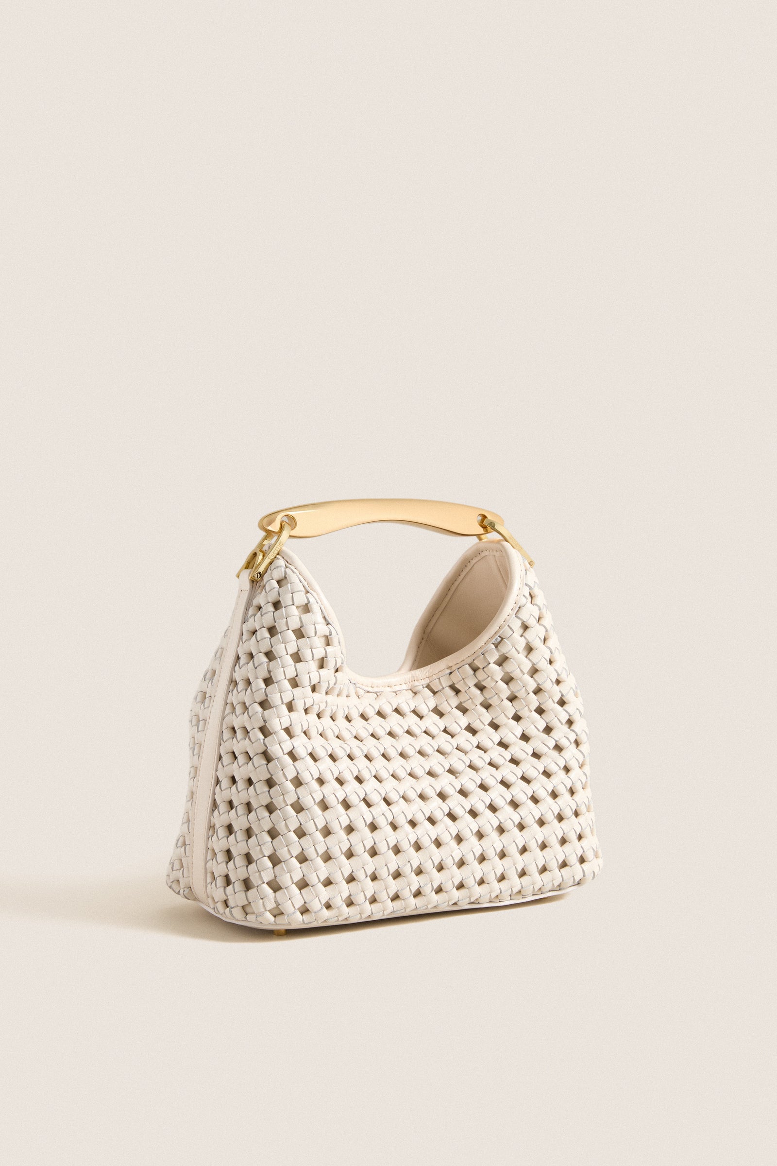 Ivory Woven Leather Small Boomerang Bag