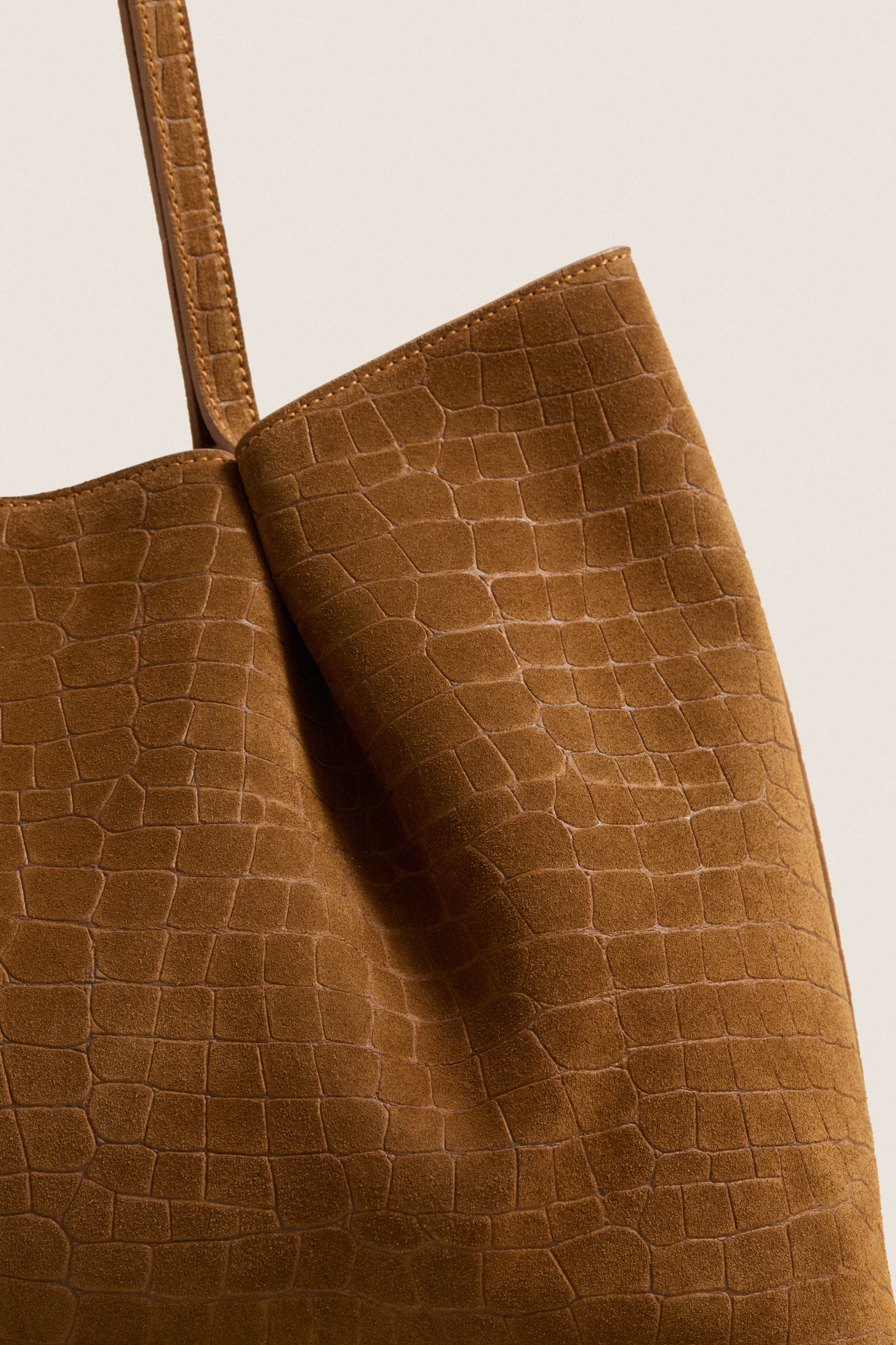 Cognac Croco Suede Dimple Tote