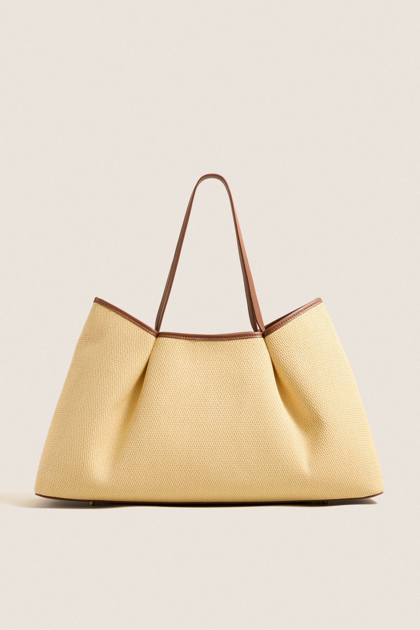 Natural and Cognac Raffia Dimple Tote