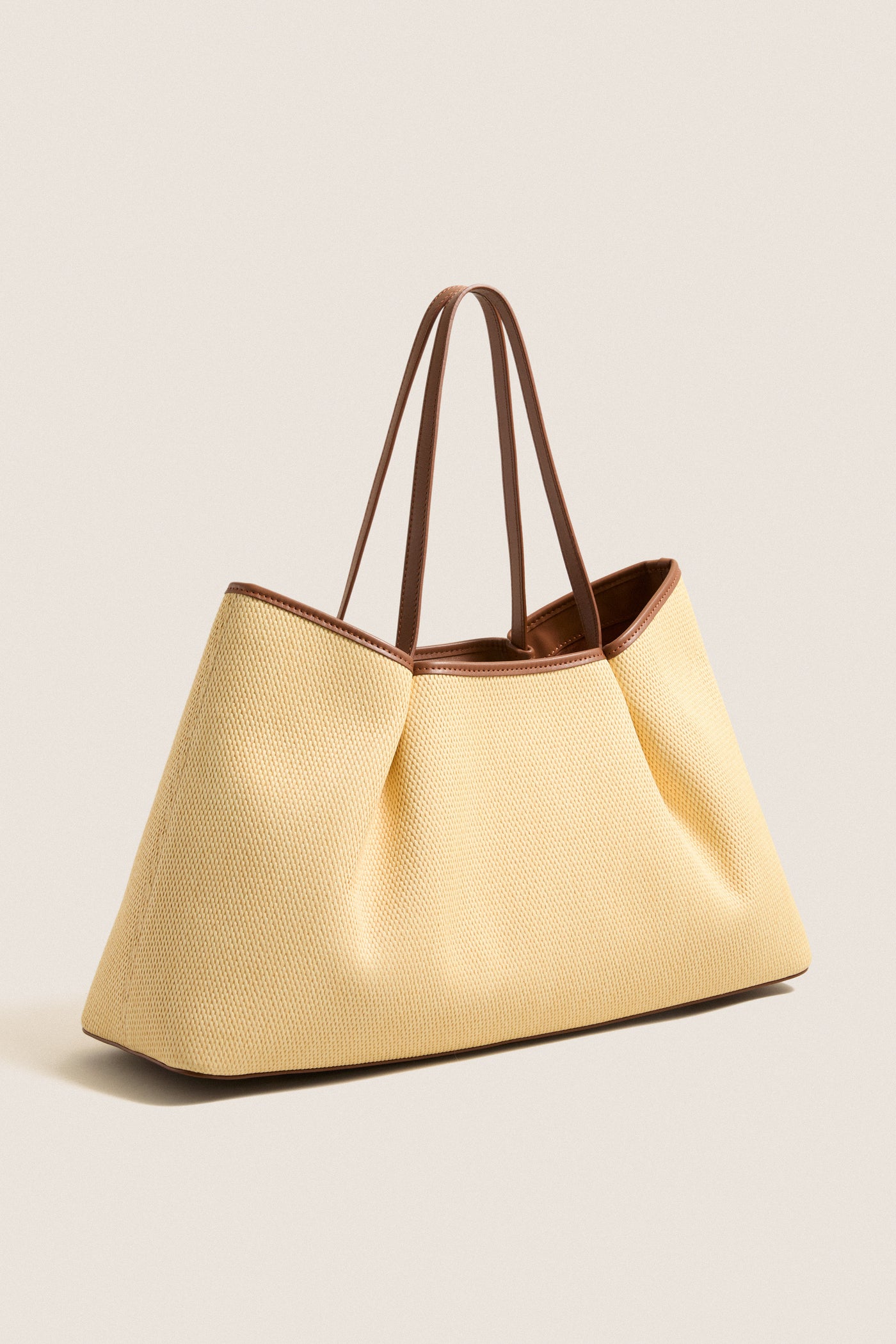 Natural and Cognac Raffia Dimple Tote