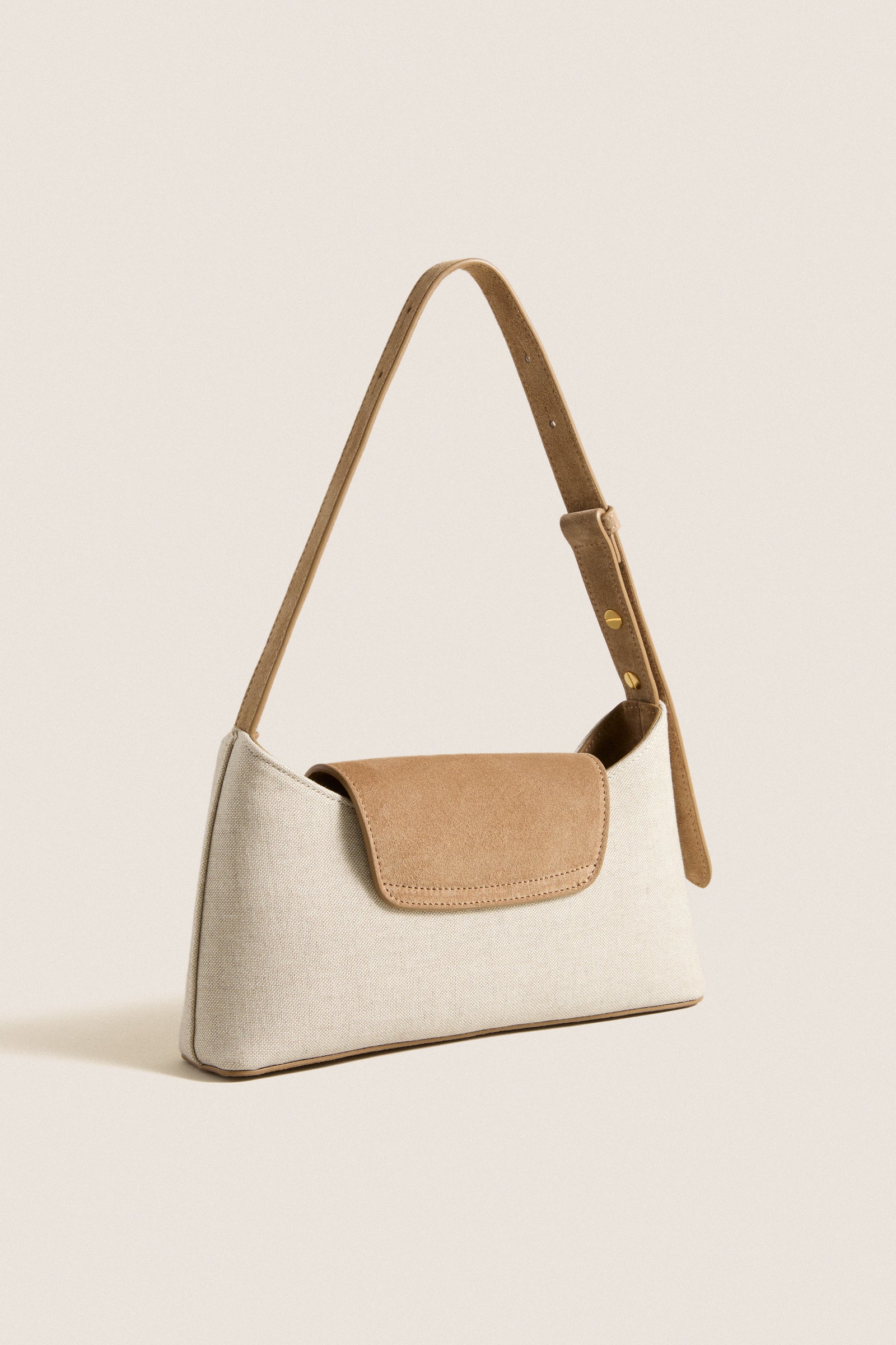 Tan Suede and Canvas Envelope Bag