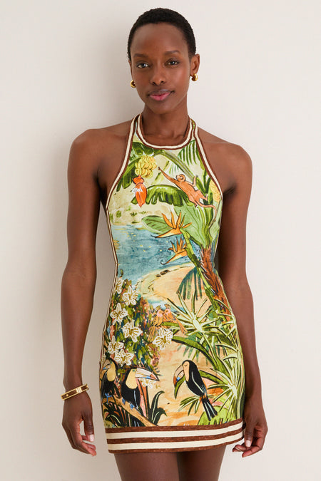 Multi Toucan Tango Halter Mini Dress