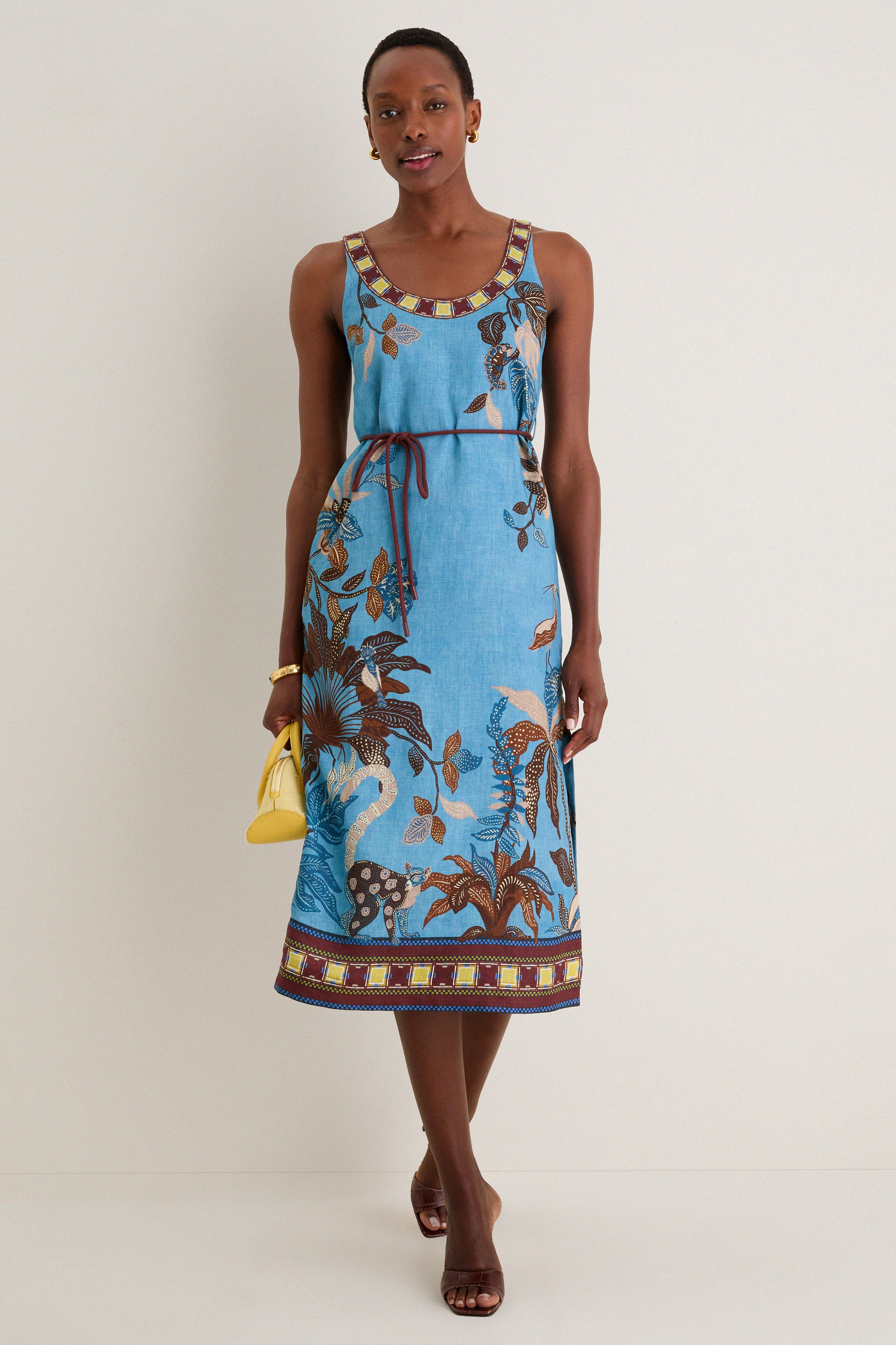 almais aggie sleeveless midi dress Almais Aggie floral linen-blend midi dress ALMAIS