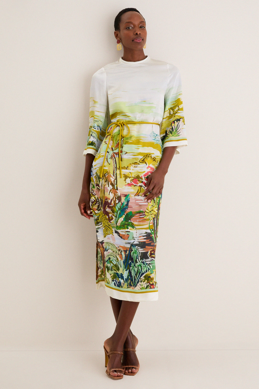 Alémais Jungle BOOGIE SILK Midi Dress 14 AU/UK (10 US)