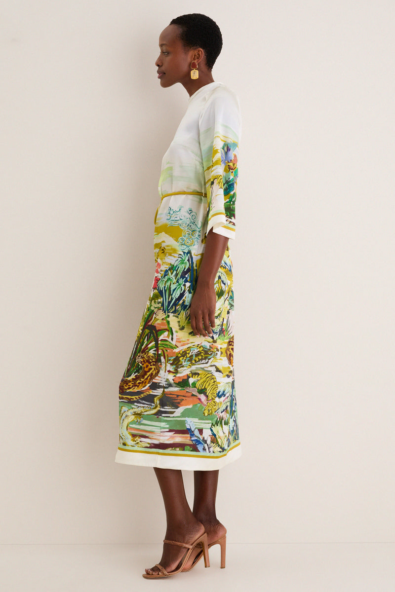 Multi Jungle Boogie Silk Midi Dress