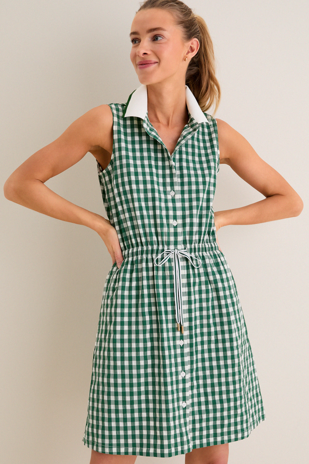 Eden Green Gingham Sleeveless Performance Seersucker Alcott Golf Dress | Tnuck Sport Eden Green Gingham Sleeveless Performance Seersucker Alcott Golf Dress | Tnuck Sport