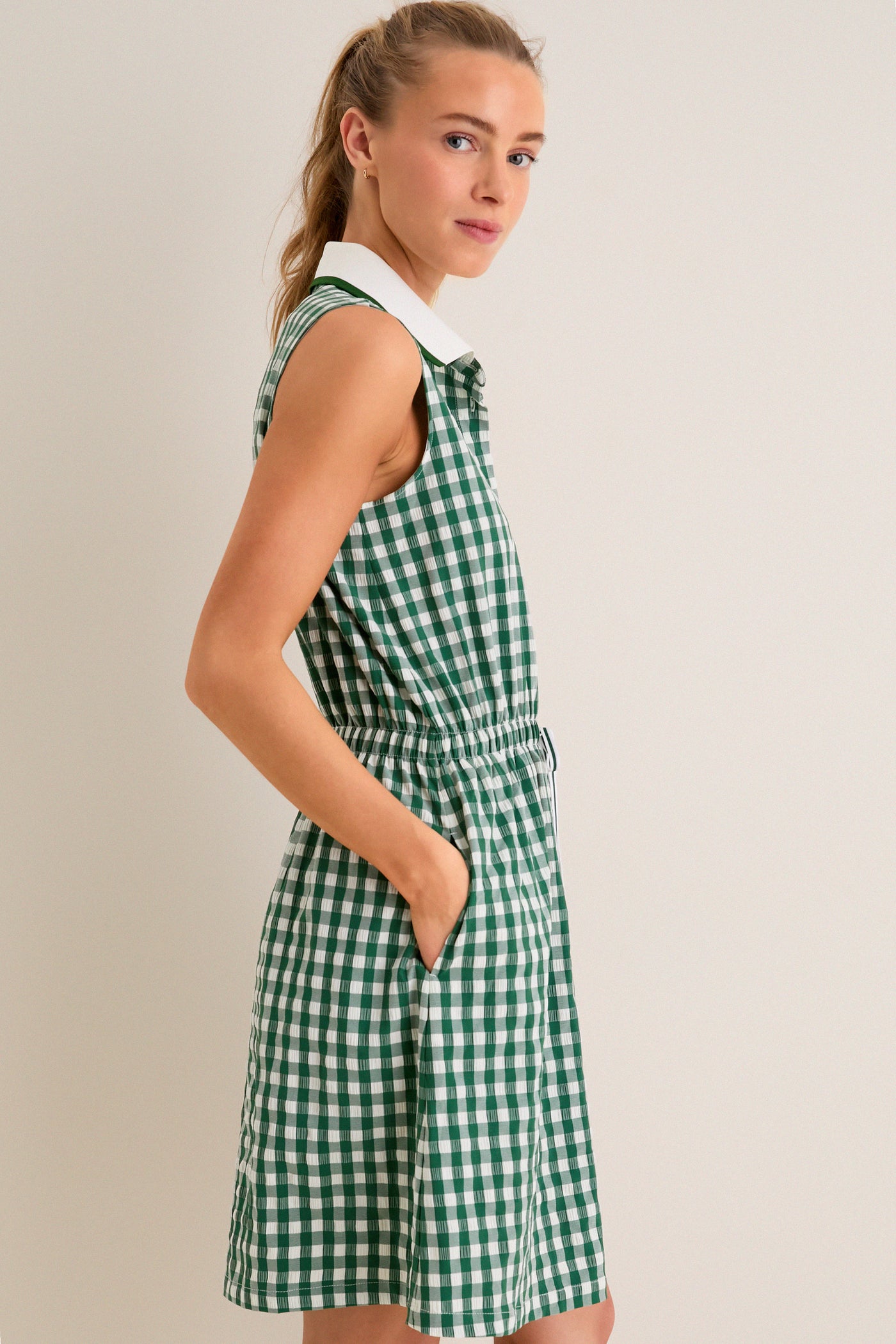 slim fit dress slacks Eden Green Gingham Sleeveless Performance Seersucker Alcott Golf Dress