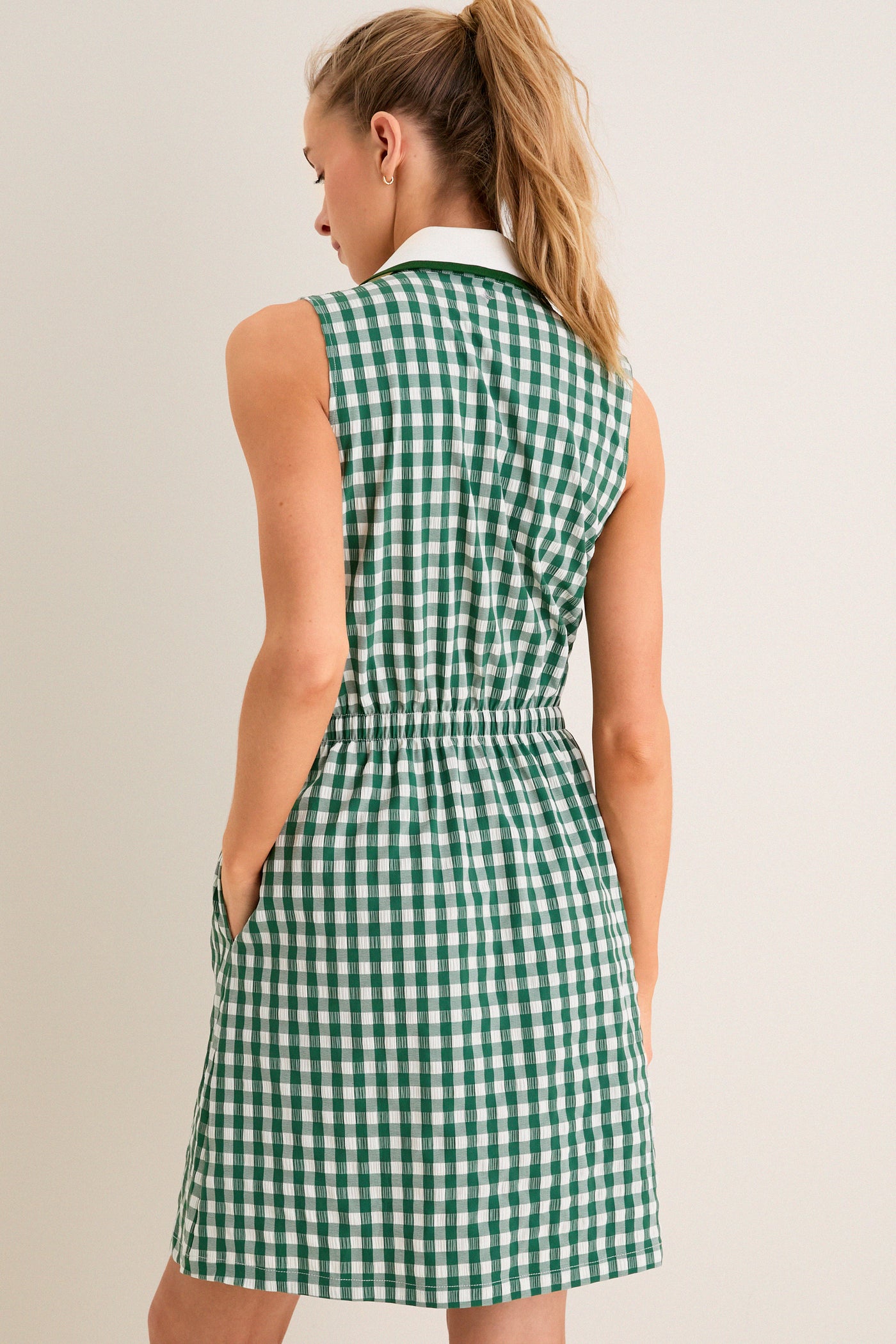Eden Green Gingham Sleeveless Performance Seersucker Alcott Golf Dress |  Tnuck Sport
