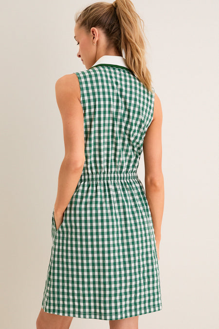 Eden Green Gingham Sleeveless Performance Seersucker Alcott Golf Dress