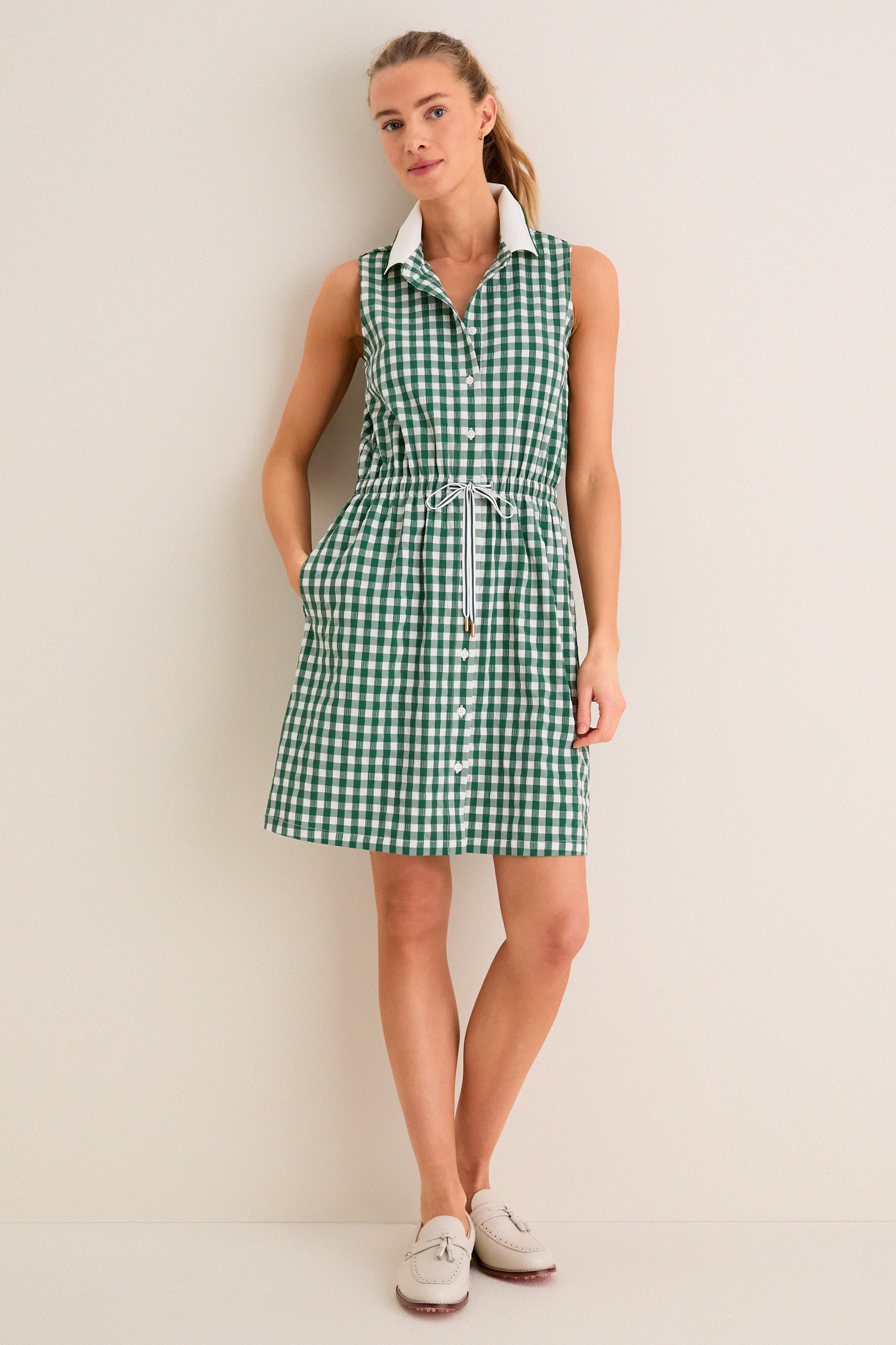 Eden Green Gingham Sleeveless Performance Seersucker Alcott Golf
