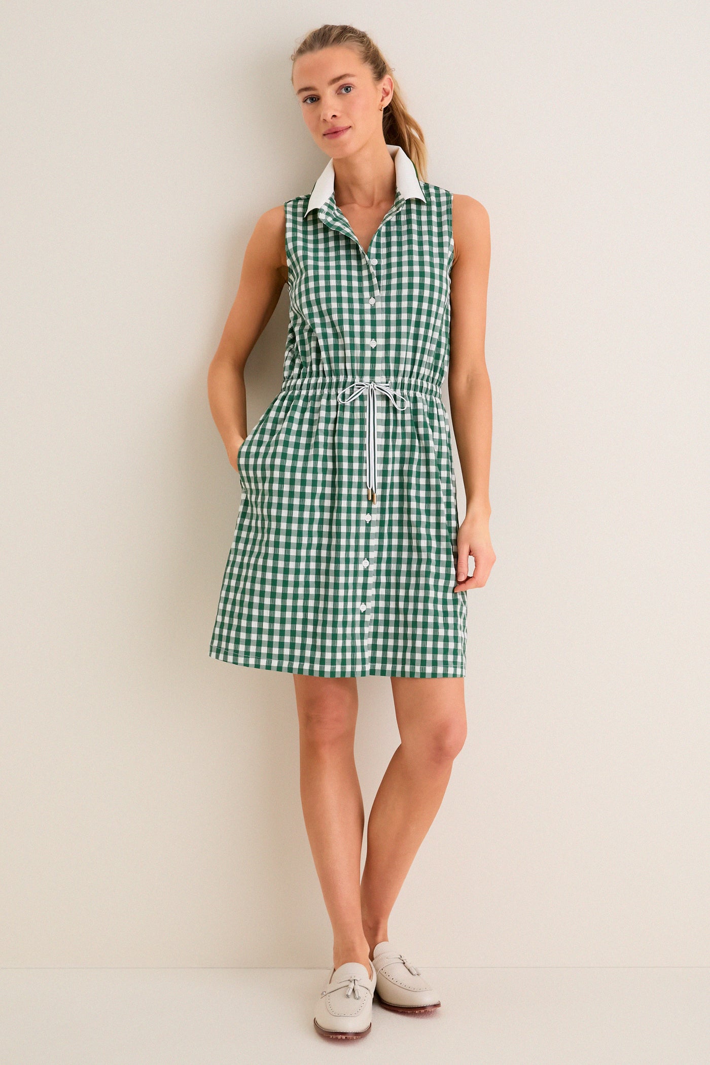 Eden Green Gingham Sleeveless Performance Seersucker Alcott Golf Dress | Tnuck Sport Eden Green Gingham Sleeveless Performance Seersucker Alcott Golf Dress | Tnuck Sport